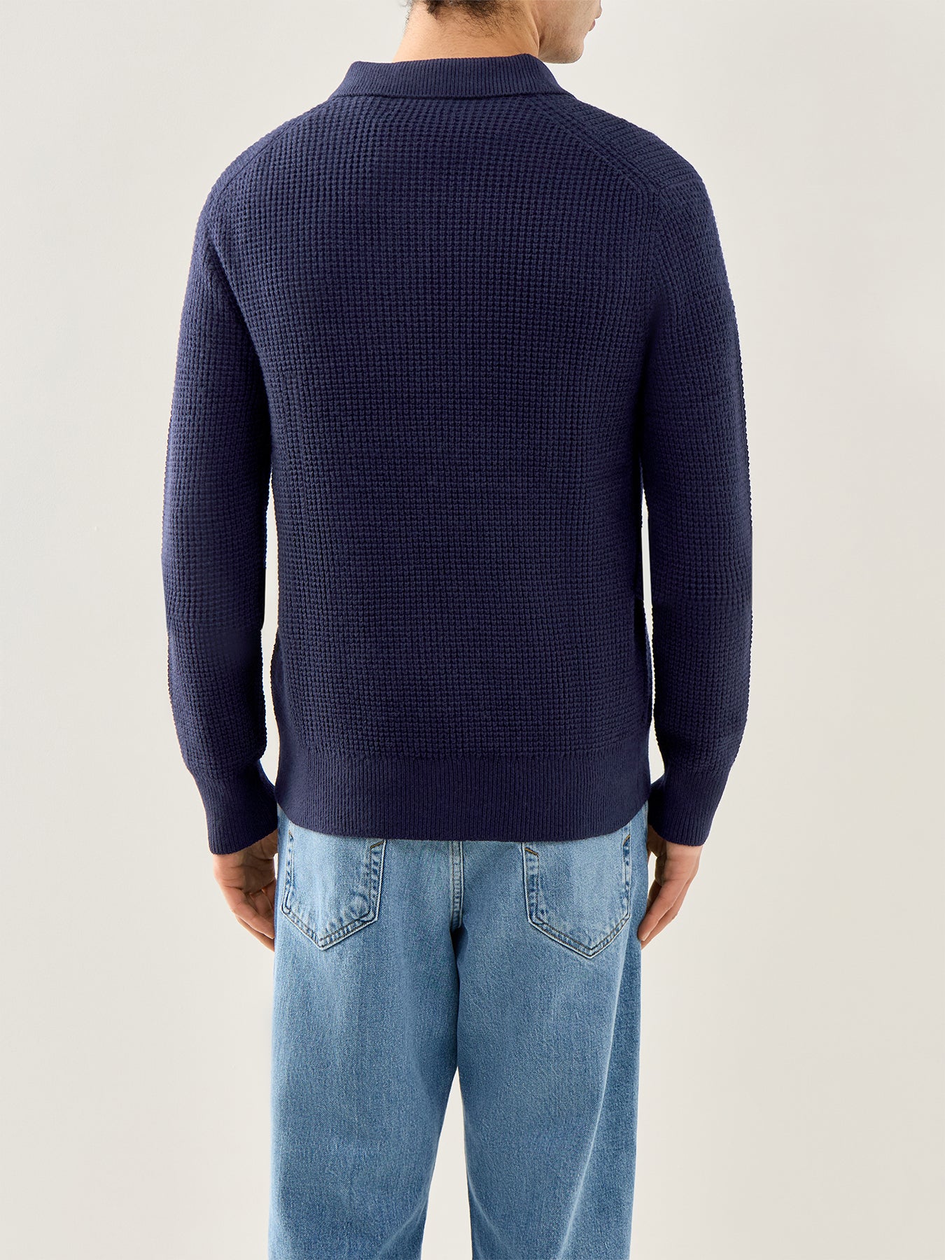Cotton Wool Knitted Polo Shirt Navy - Image 5