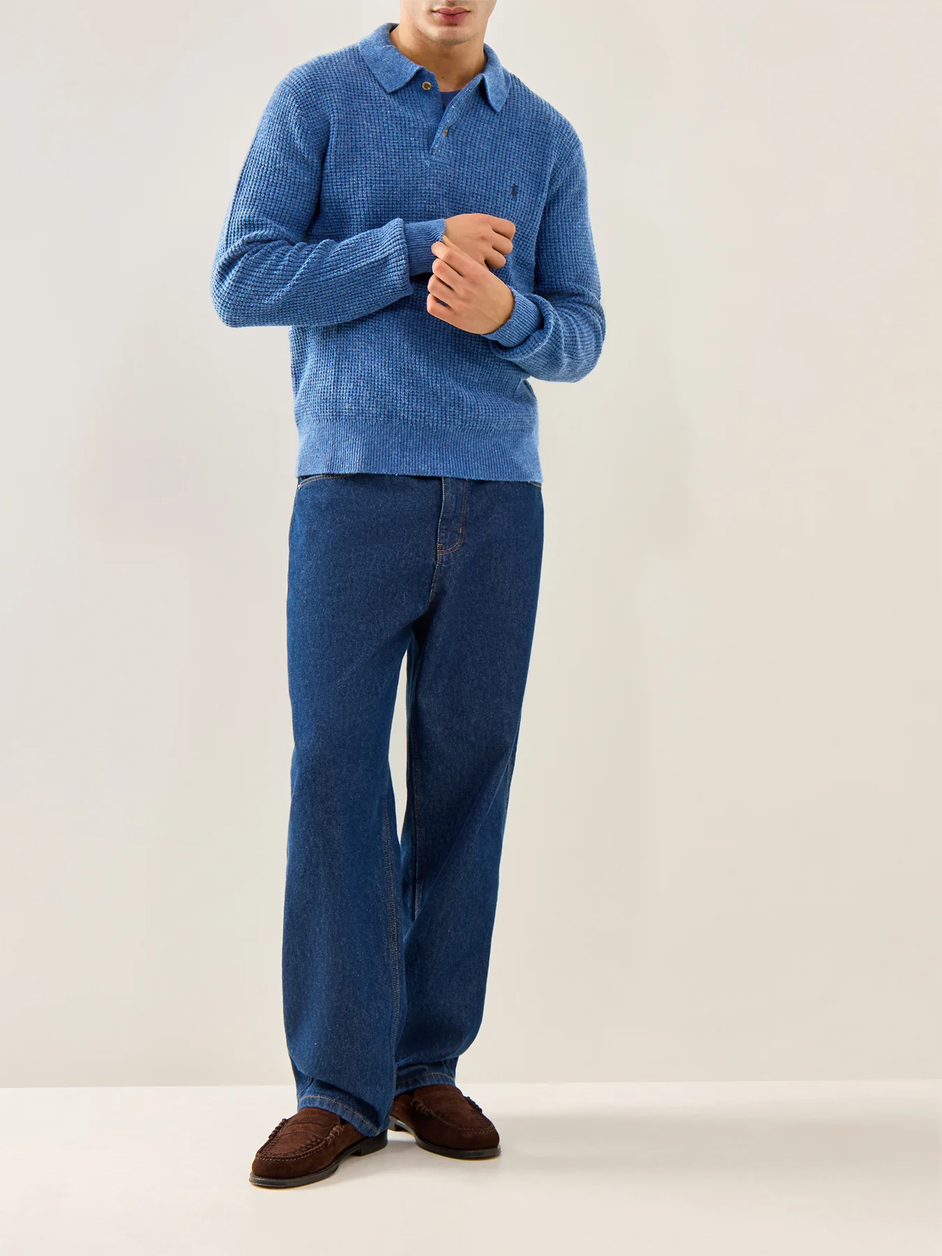 Cotton Wool Knitted Polo Shirt Navy - Image 2