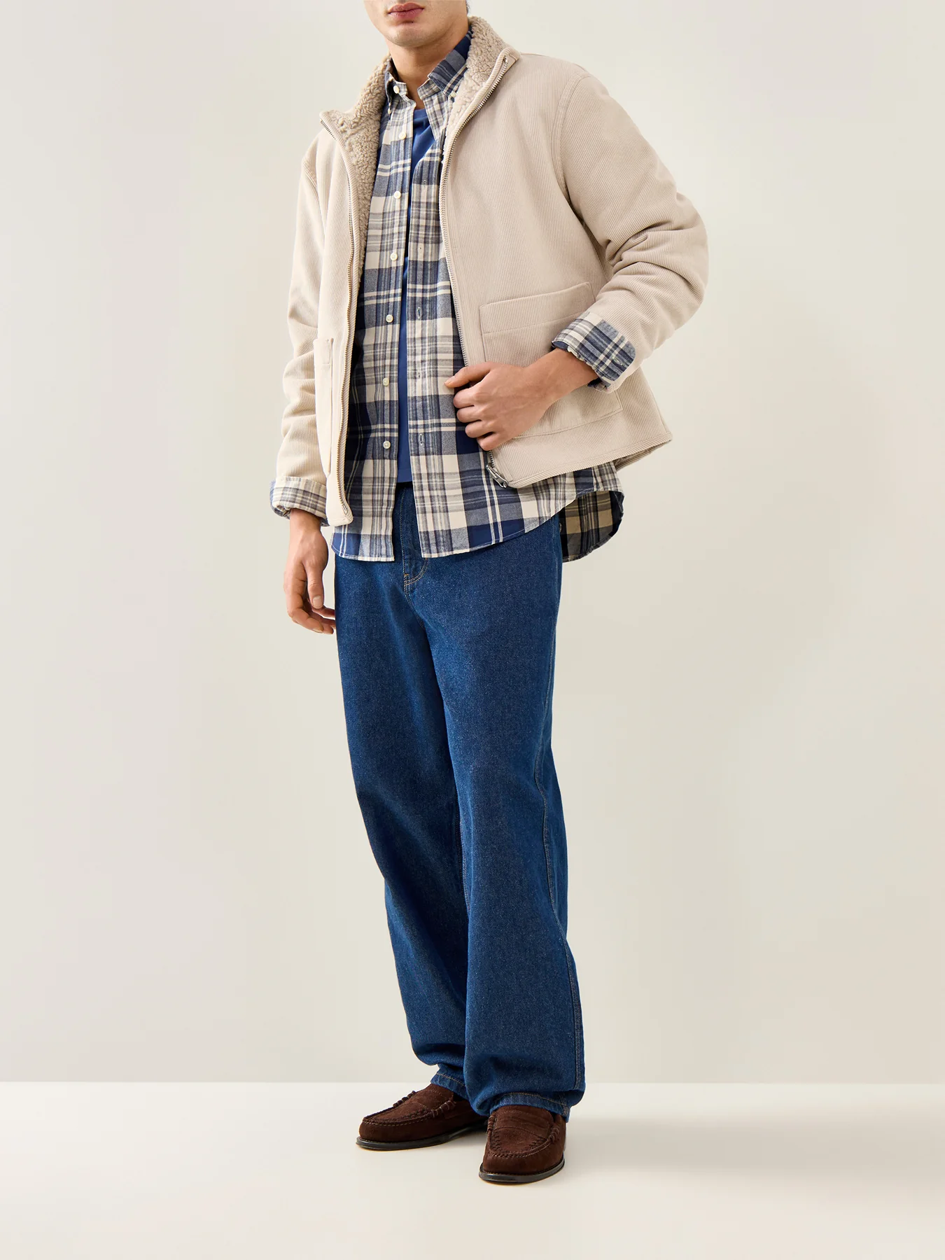 Custom Fit Brushed Oxford Check Shirt Navy - Image 2