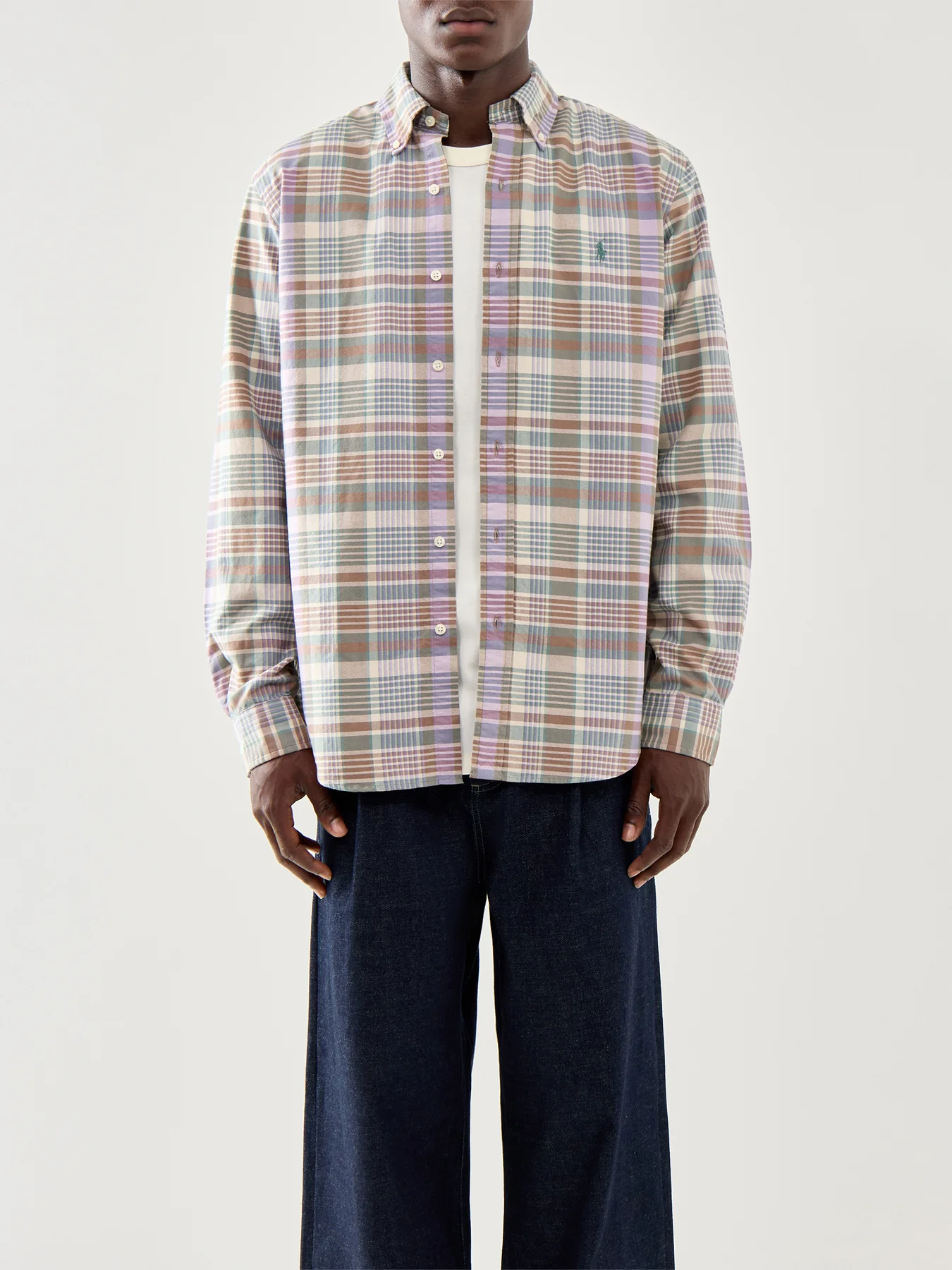 Custom Fit Check Oxford Shirt Khaki Green Multi - Image 4