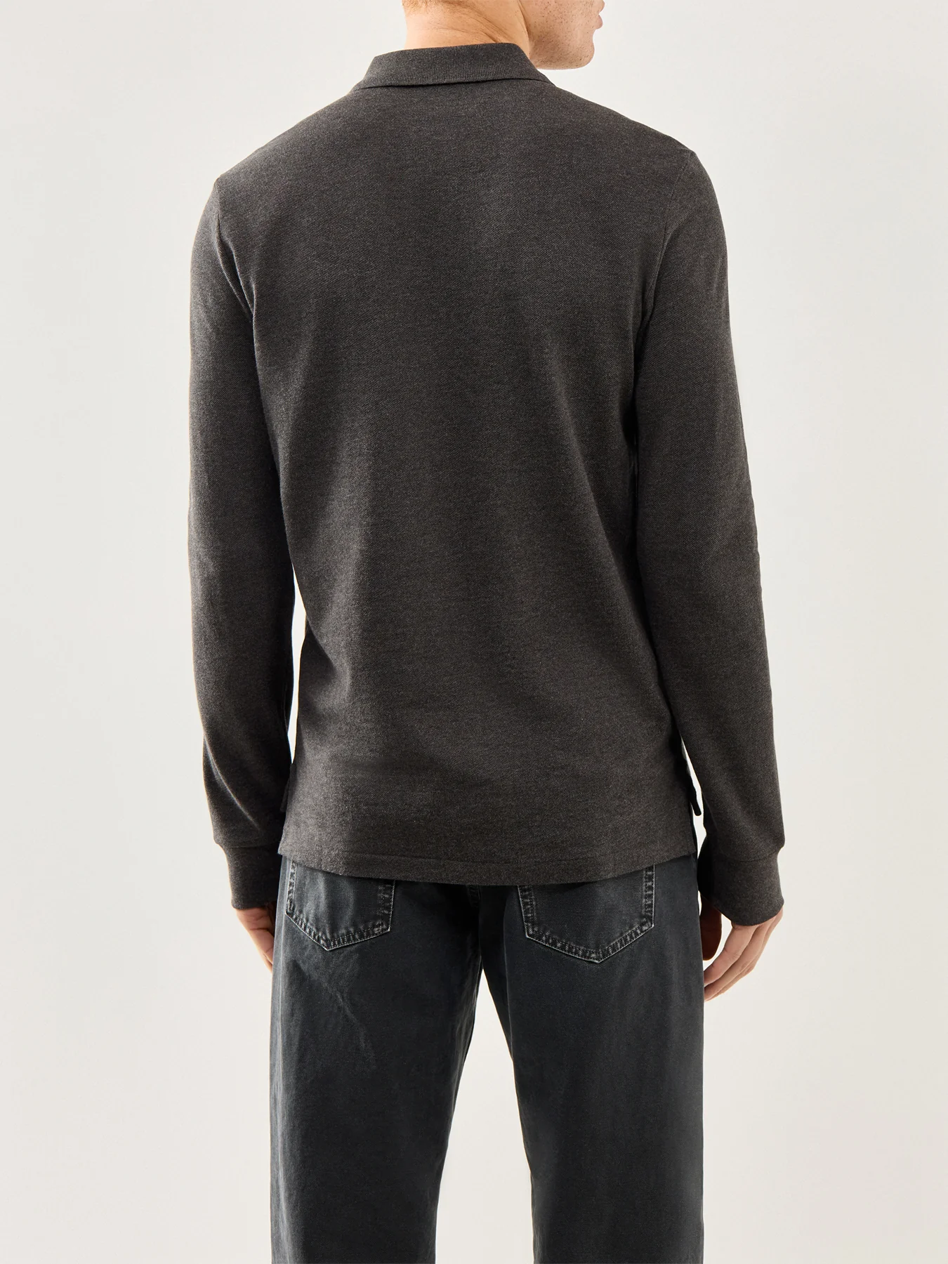 Long Sleeve Custom Fit Polo Top Grey - Image 5