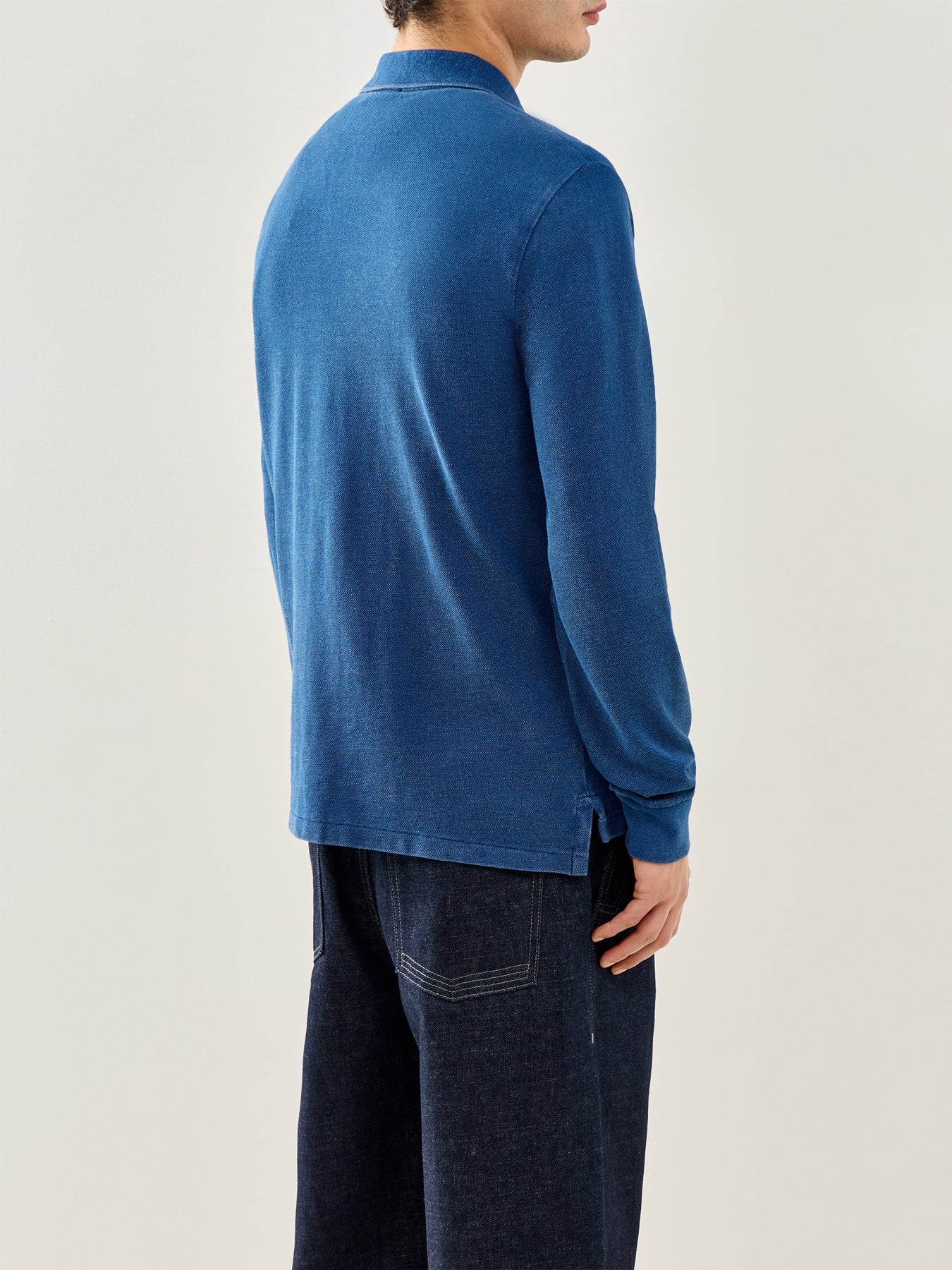 Custom Fit Long Sleeve Polo Shirt Blue - Image 5