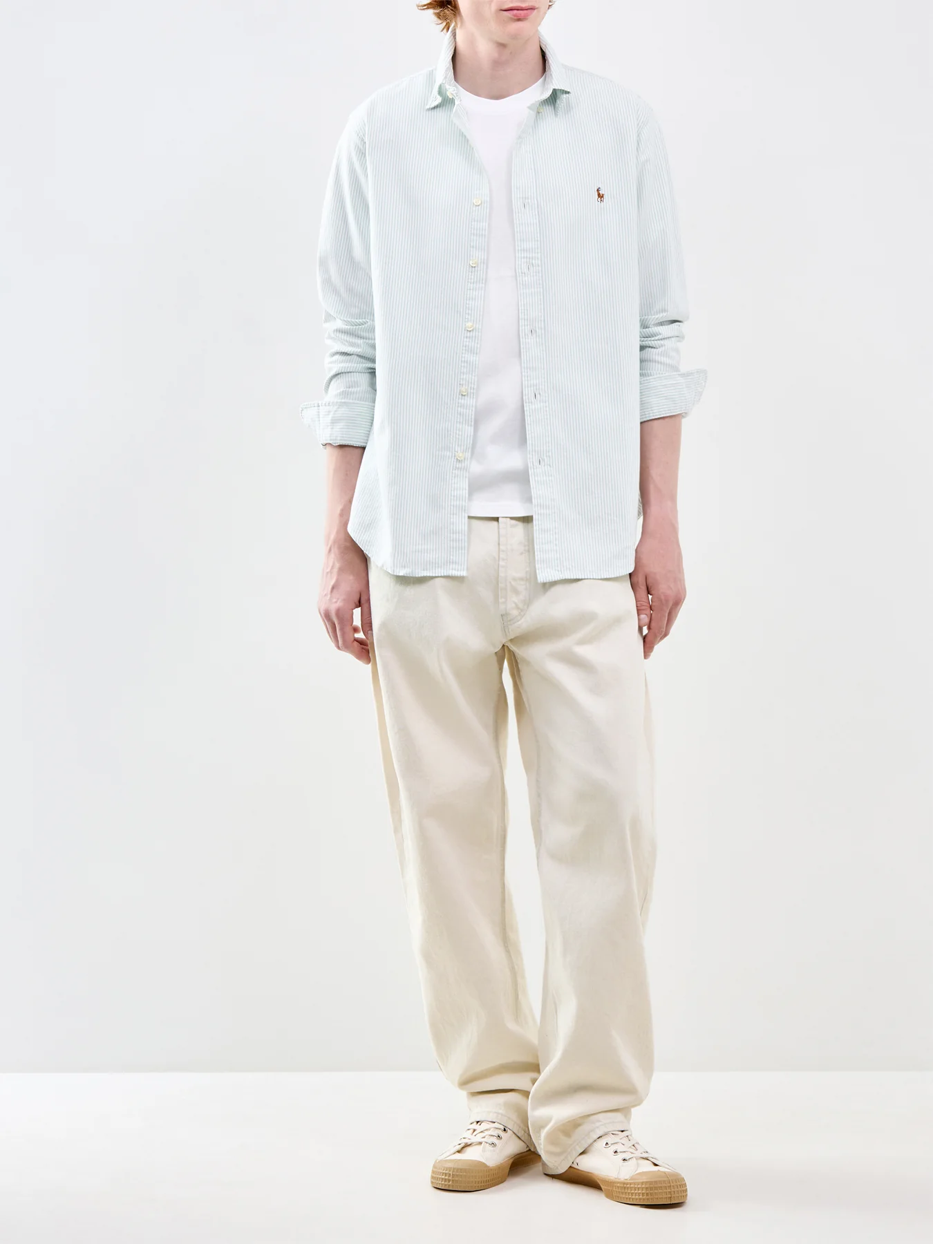Custom Fit Oxford Stripe Shirt Green - Image 2