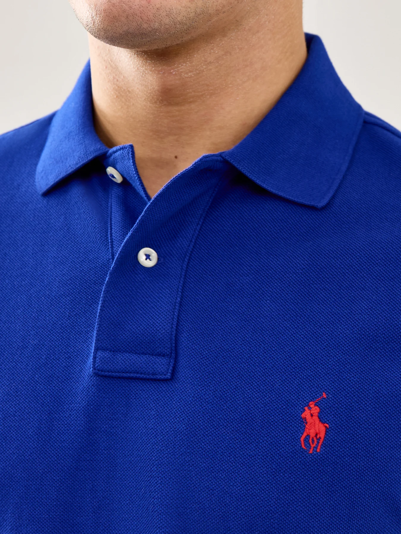 Custom Fit Cotton Polo Shirt Blue - Image 3