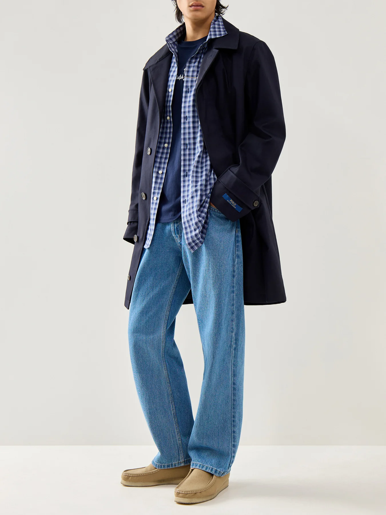 Custom Fit Stretch Poplin Check Shirt Navy Multi - Image 2