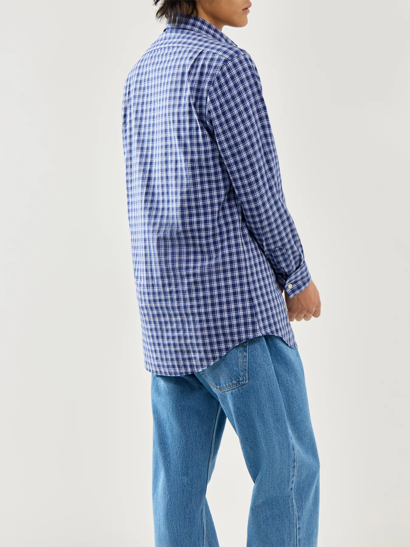 Custom Fit Stretch Poplin Check Shirt Navy Multi - Image 5