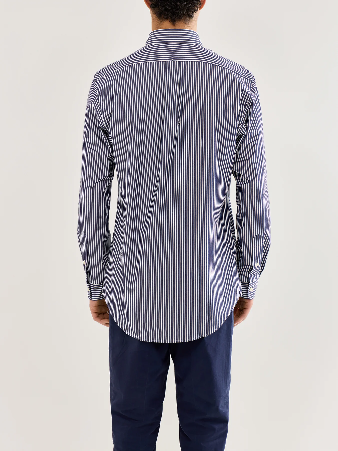Custom Fit Stretch Poplin Stripe Shirt Blue/White - Image 5