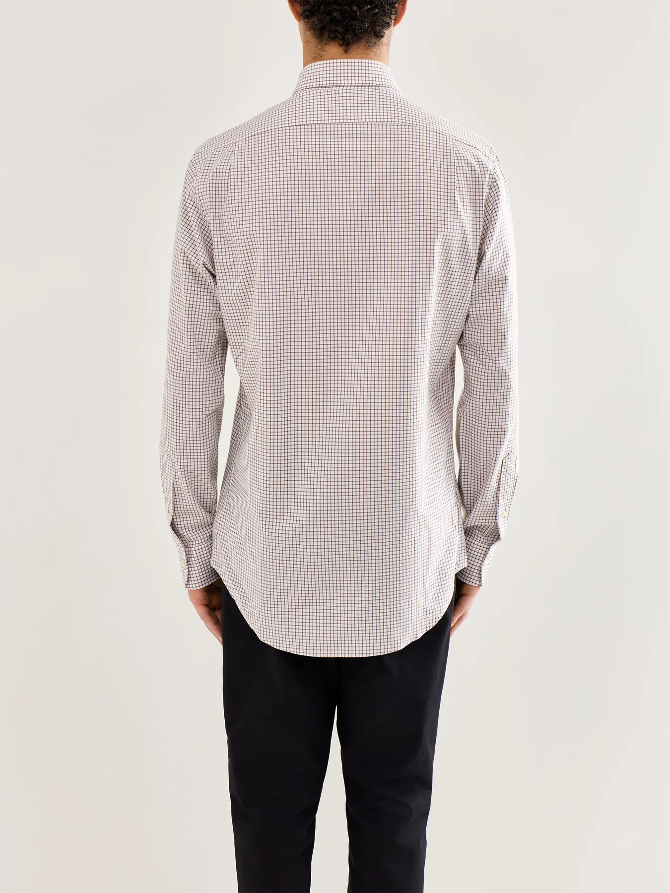 Custom Fit Stretch Poplin Tattersall Shirt White Chocolate Brown - Image 5