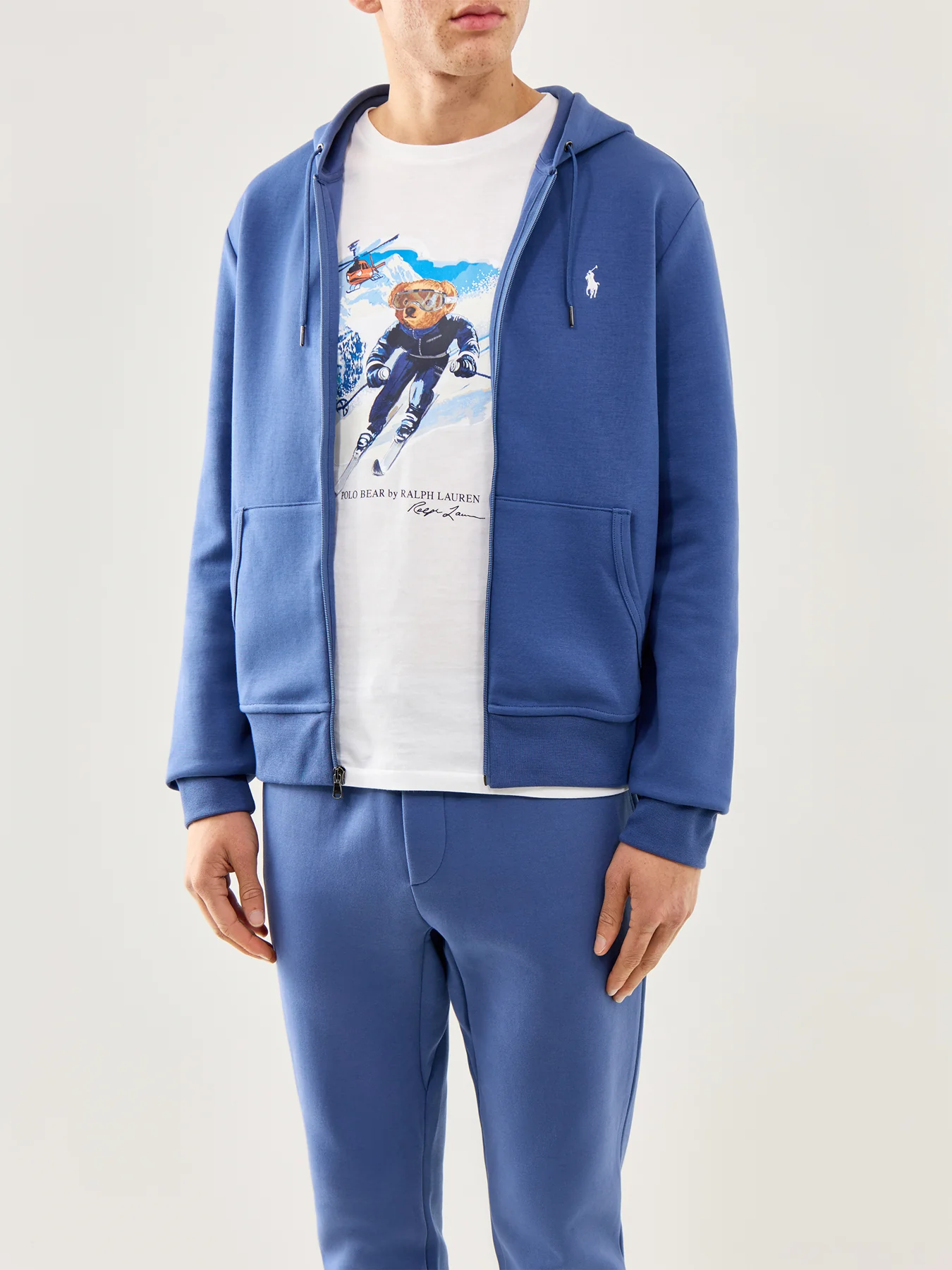 Double Knit Zip Up Hoodie Blue - Image 4