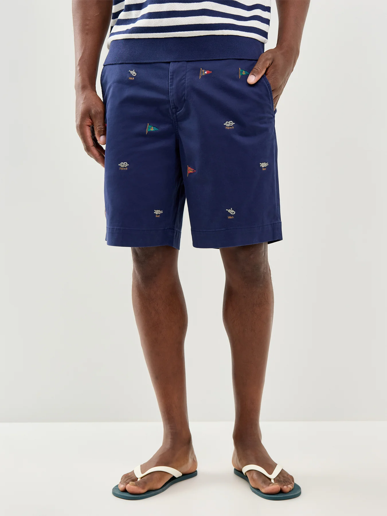Embroidered Flag Shorts Navy - Image 4