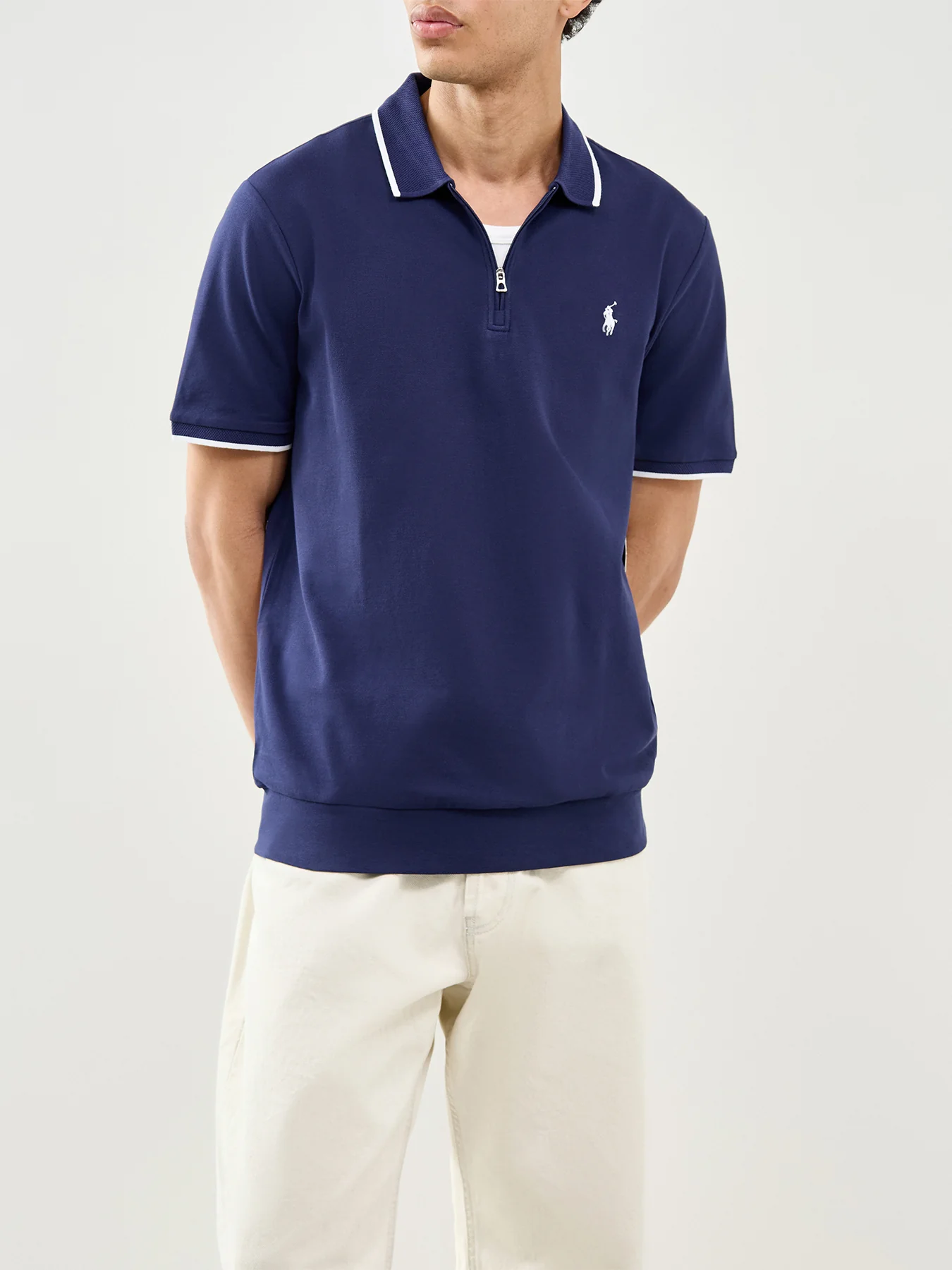 Half Zip Polo Shirt Navy - Image 4