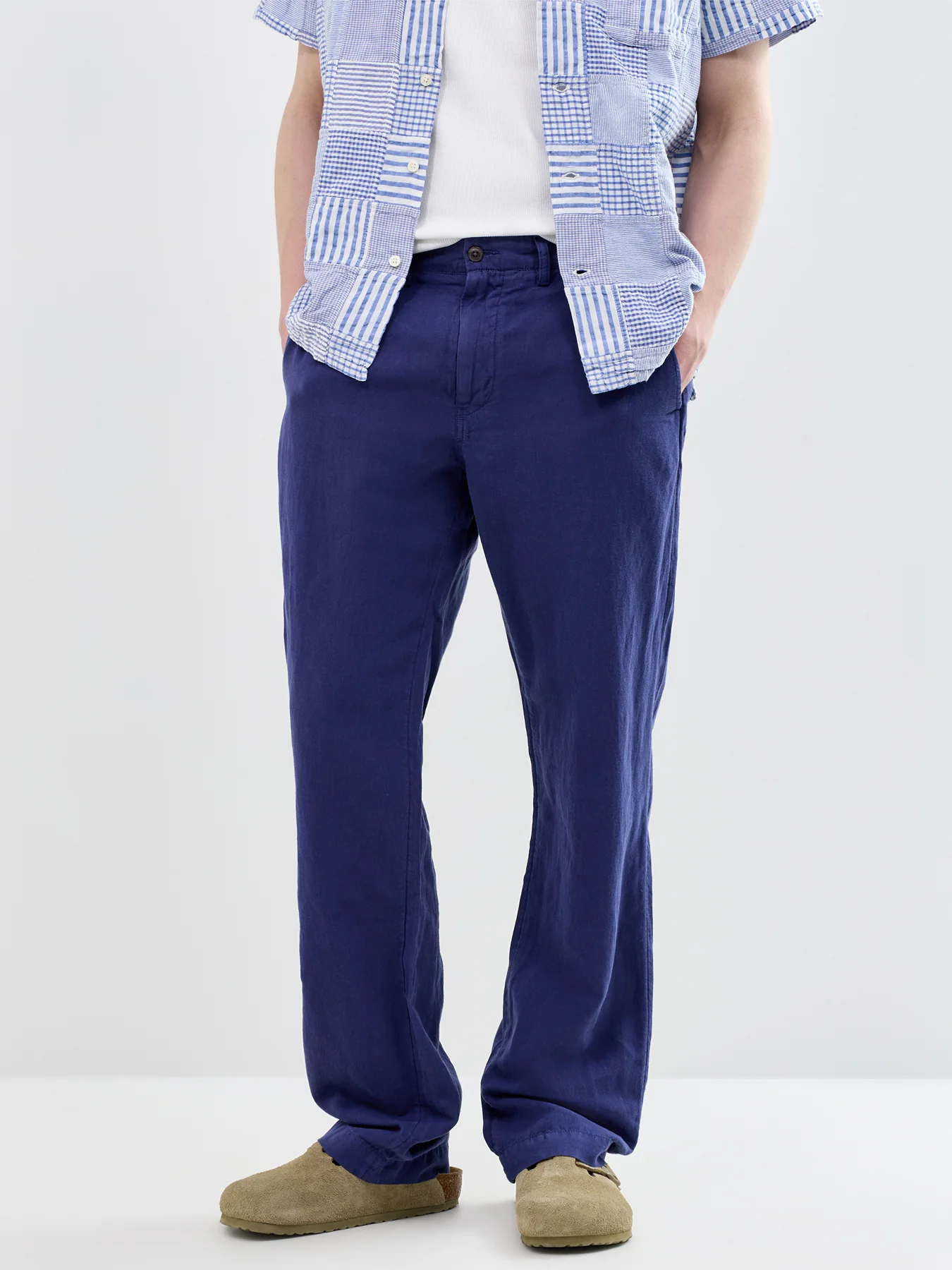 Linen Blend Trousers Navy - Image 4