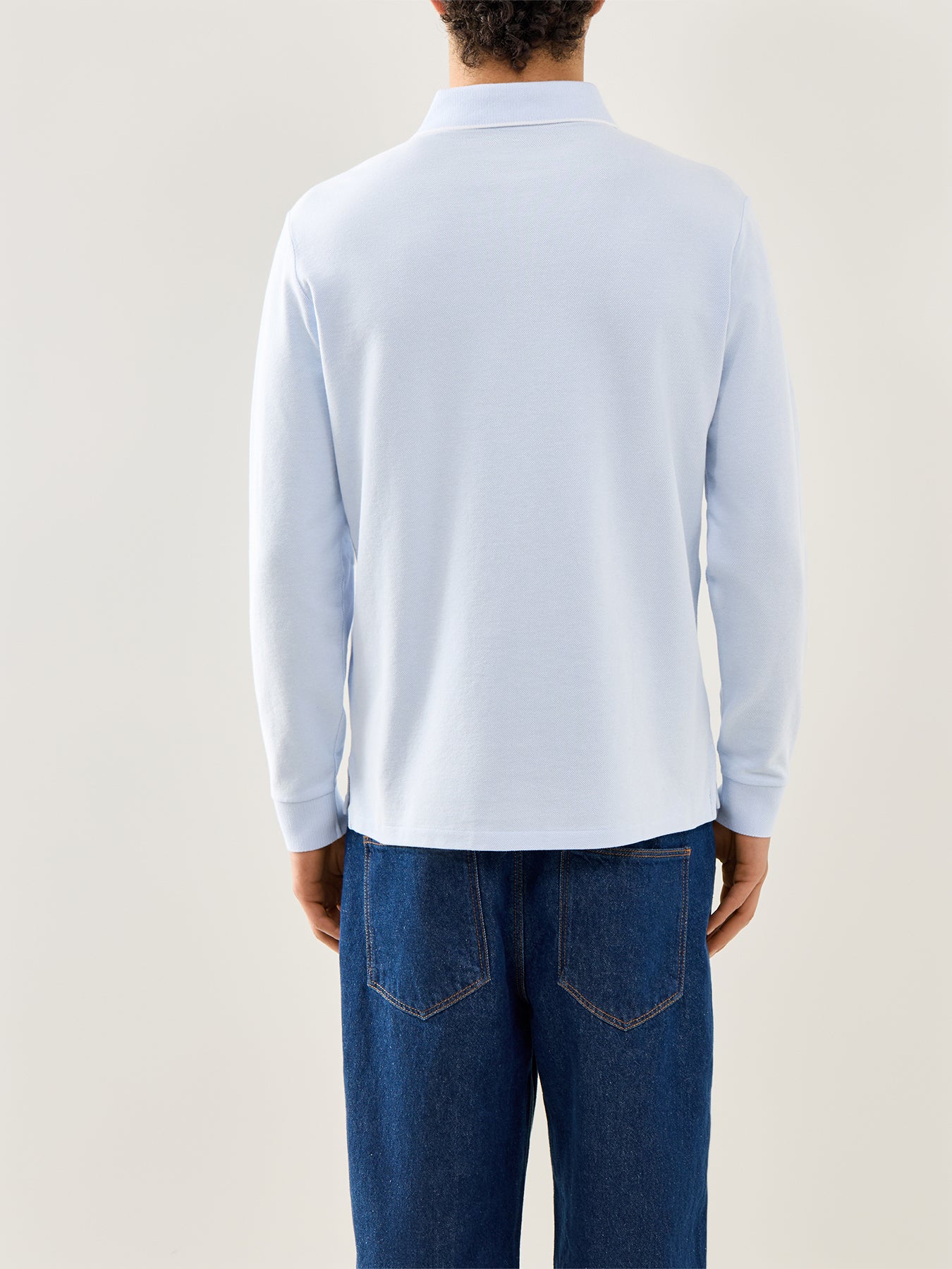 Oxford Mesh Long Sleeve Polo Blue - Image 5