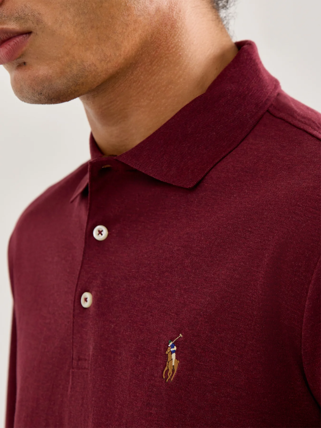 Pima Cotton Long Sleeves Polo Top Wine - Image 3