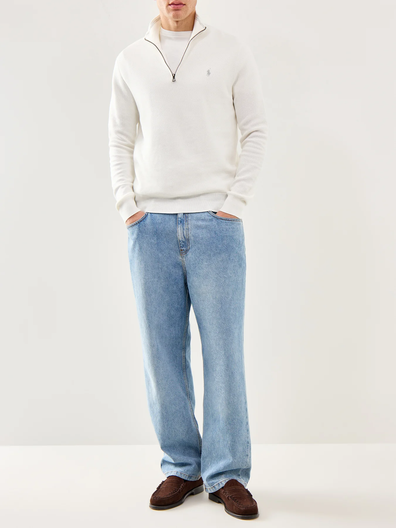 Pique Textured 1/4 Zip Knit White - Image 2