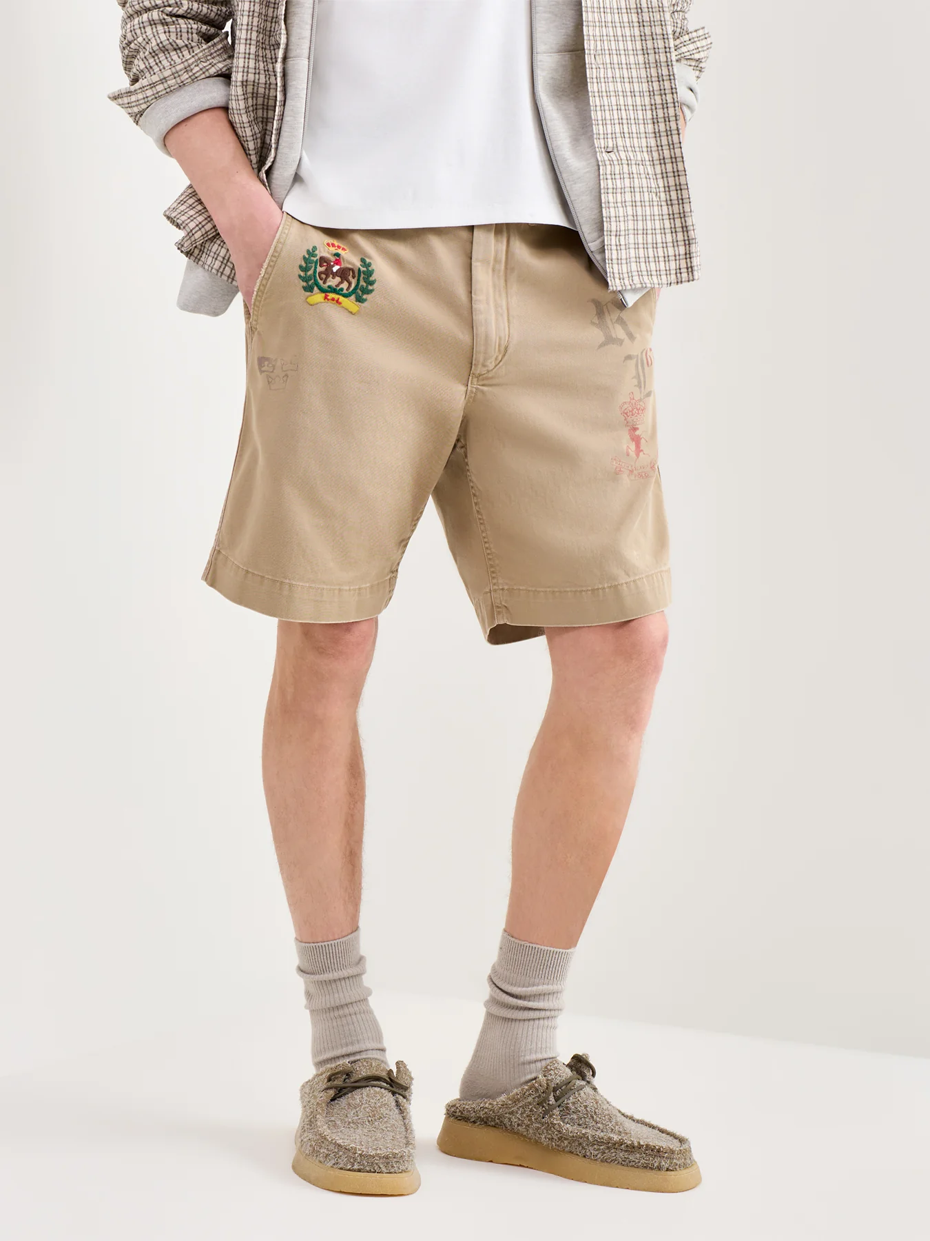 Print Twill Shorts Beige - Image 4