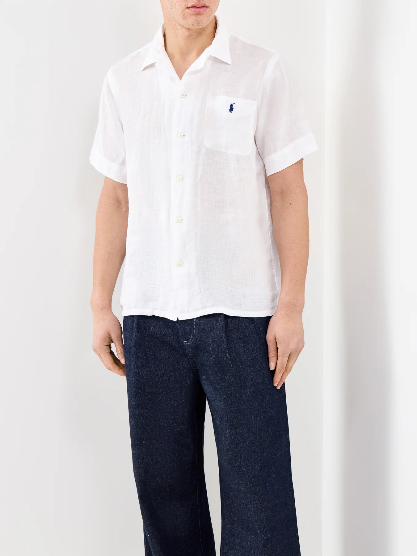 Open Collar Linen Shirt White - Image 4
