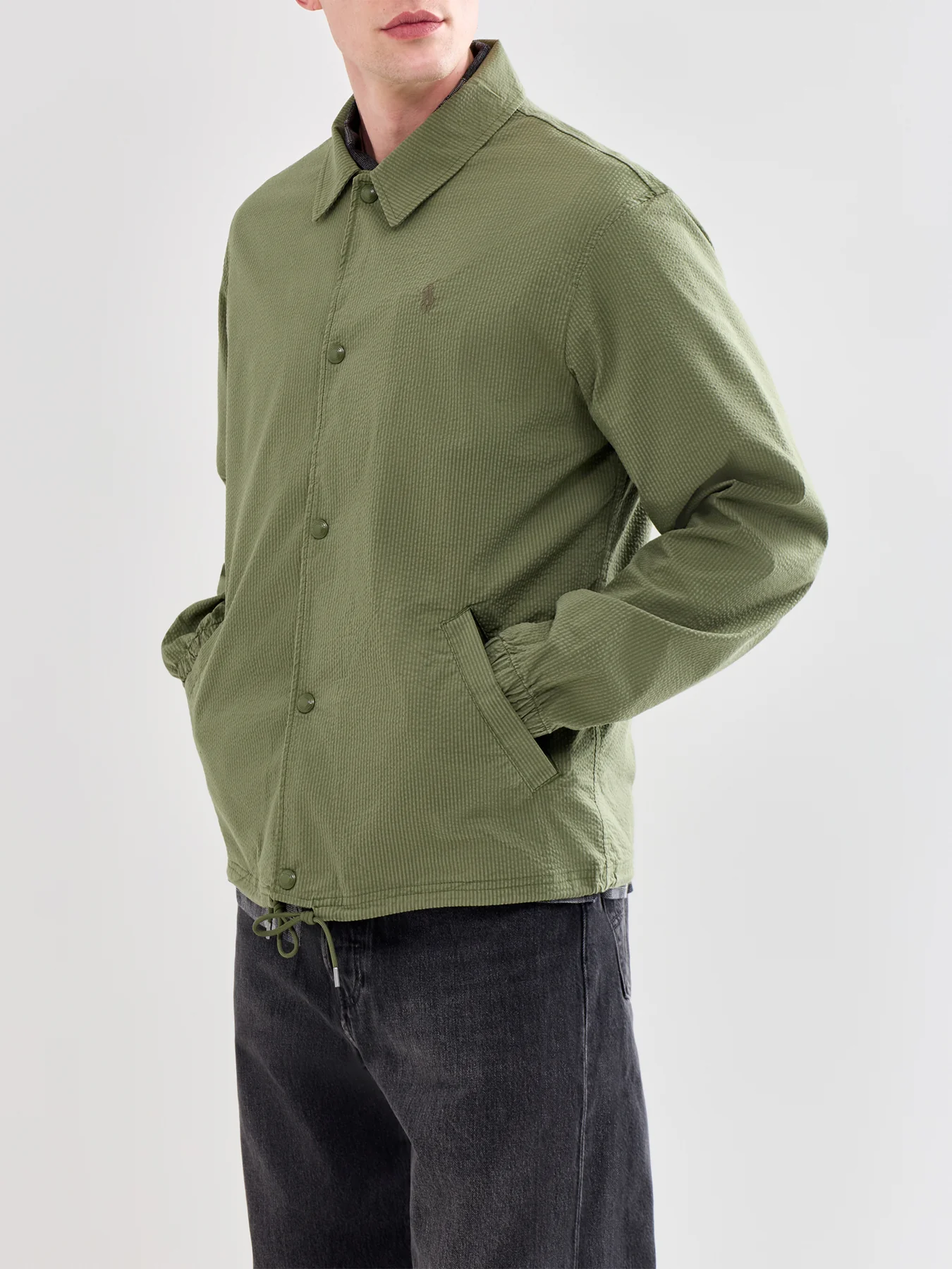 Seersucker Coach Jacket Olive - Image 4