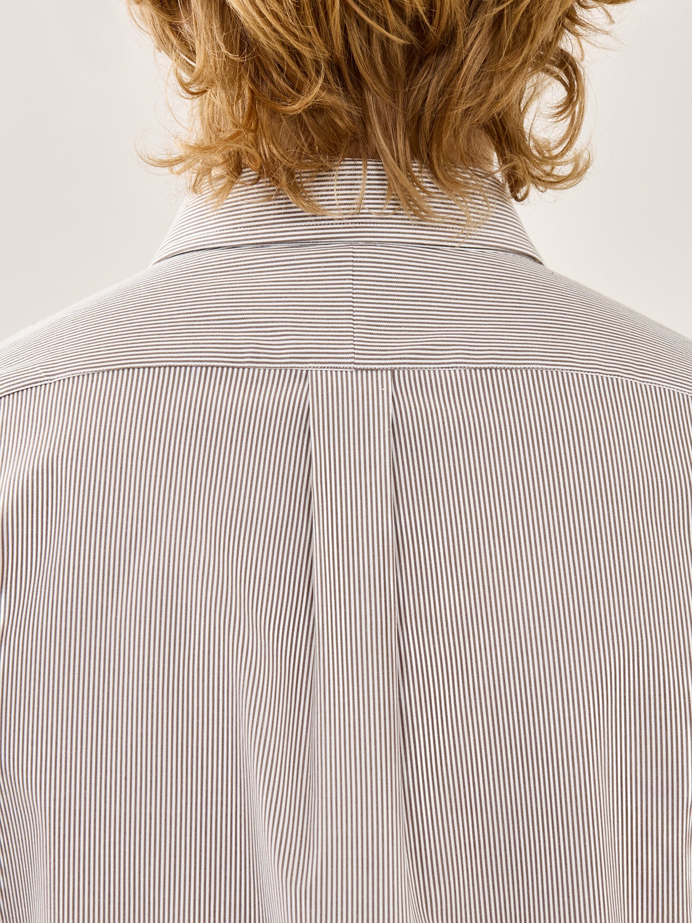 Slim Fit Stretch Poplin Stripe Shirt Brown White - Image 3