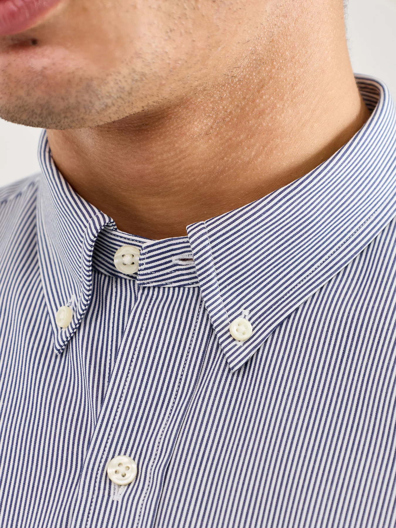 Slim Fit Stretch Poplin Stripe Shirt Light Blue - Image 3