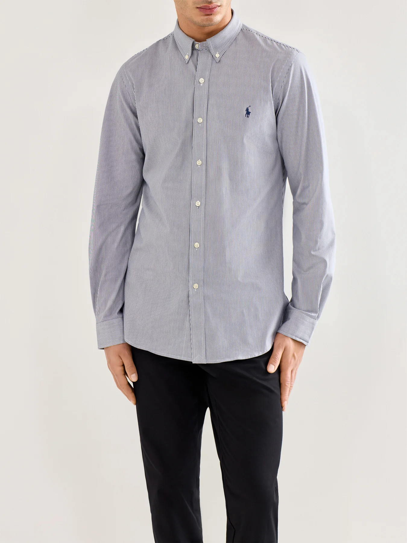 Slim Fit Stretch Poplin Stripe Shirt Light Blue - Image 4