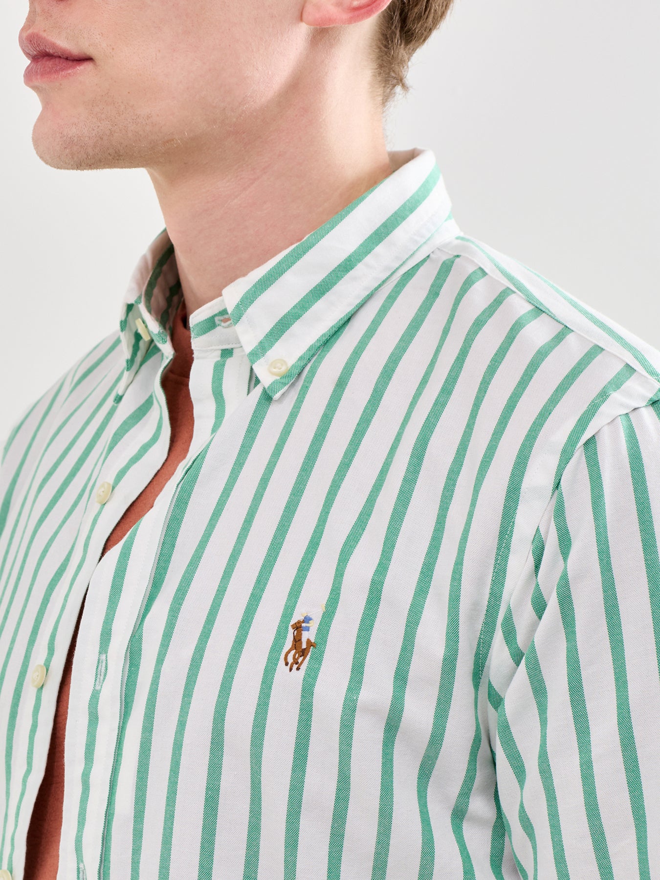Slim Fit Stripe Oxford Shirt Green - Image 3