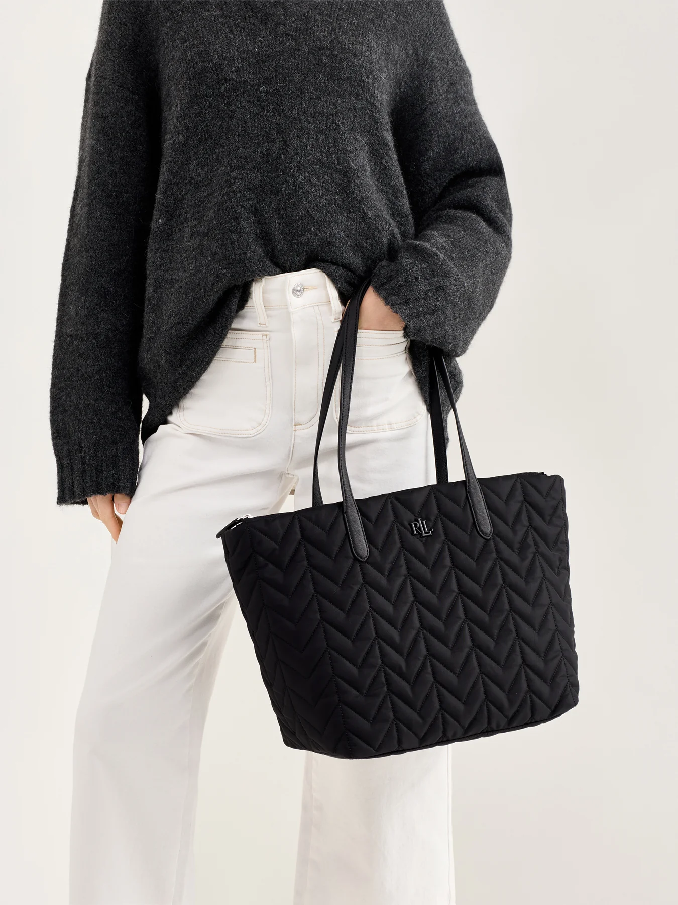 Stevie Quilted Top Zip Tote Black - Image 2