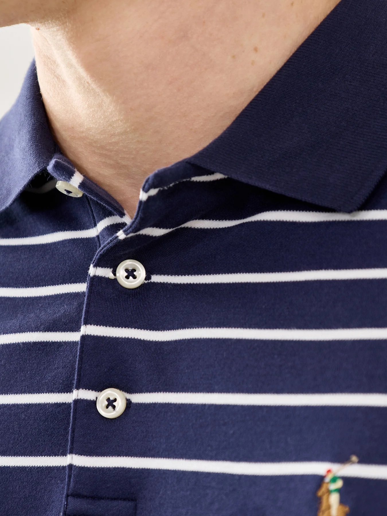 Striped Interlock Cotton Polo Shirt Navy White - Image 3