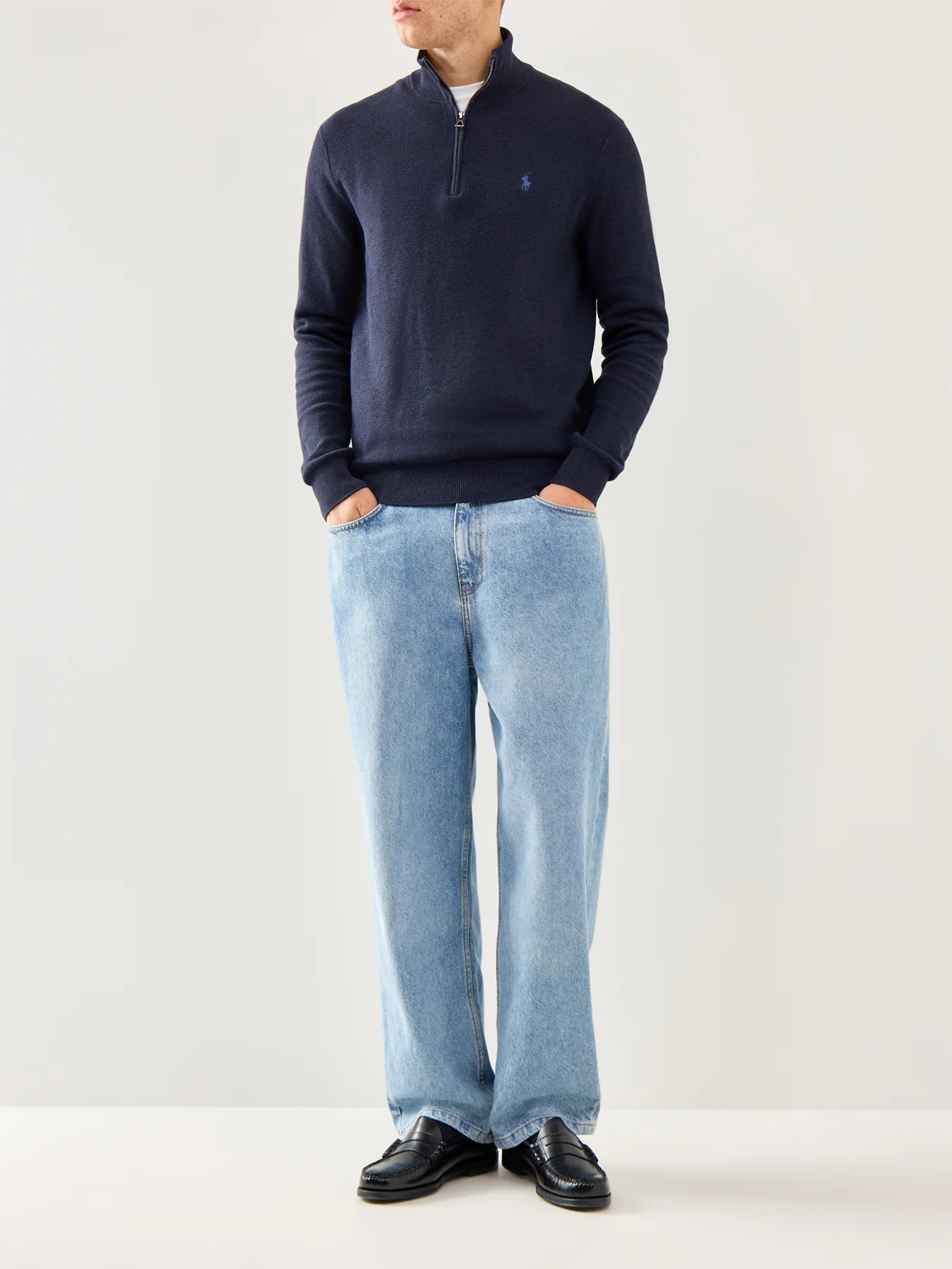 Pique Textured 1/4 Zip Knit Navy - Image 2