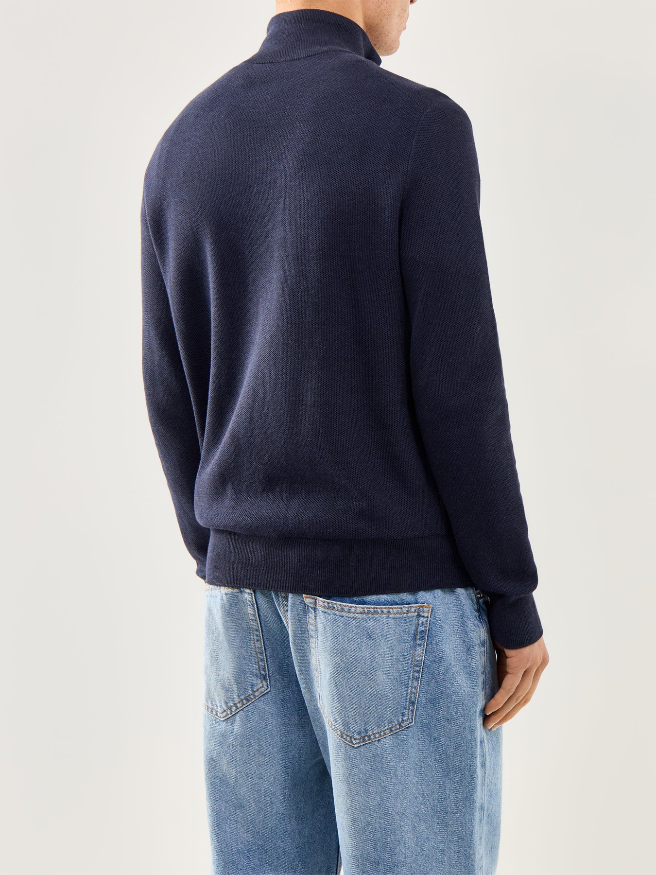 Pique Textured 1/4 Zip Knit Navy - Image 4