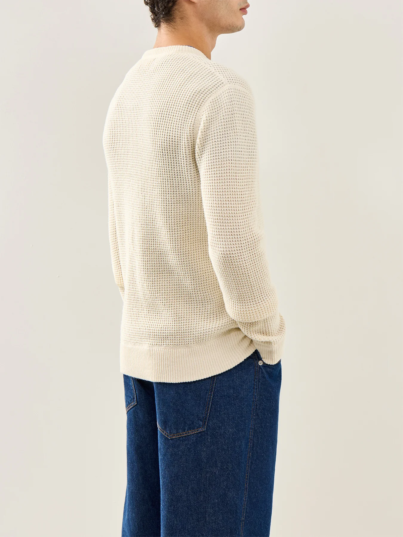 Textured Woolen Crew Knit Cream - Image 5