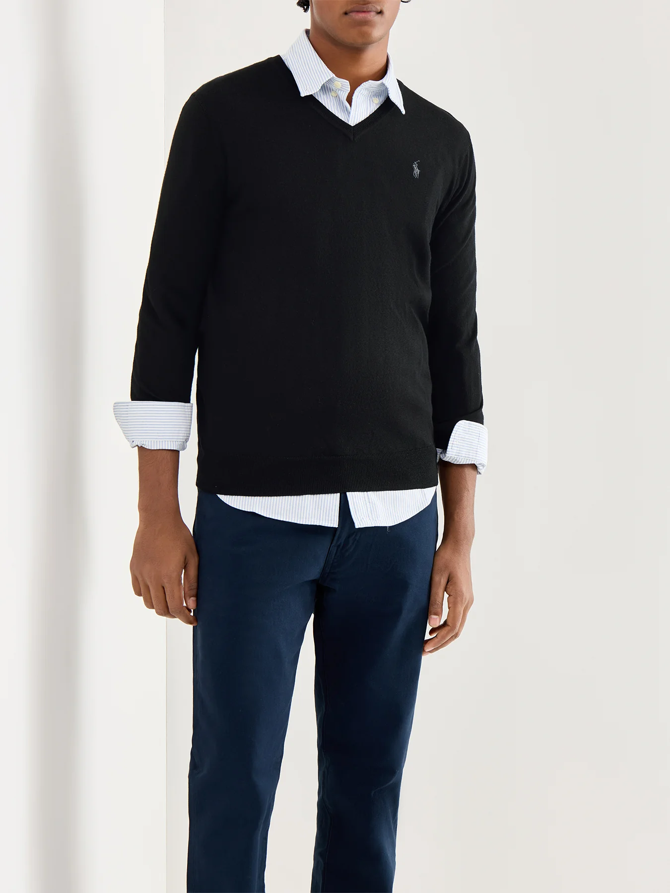 Merino Wool V-Neck Jumper Black - Image 4