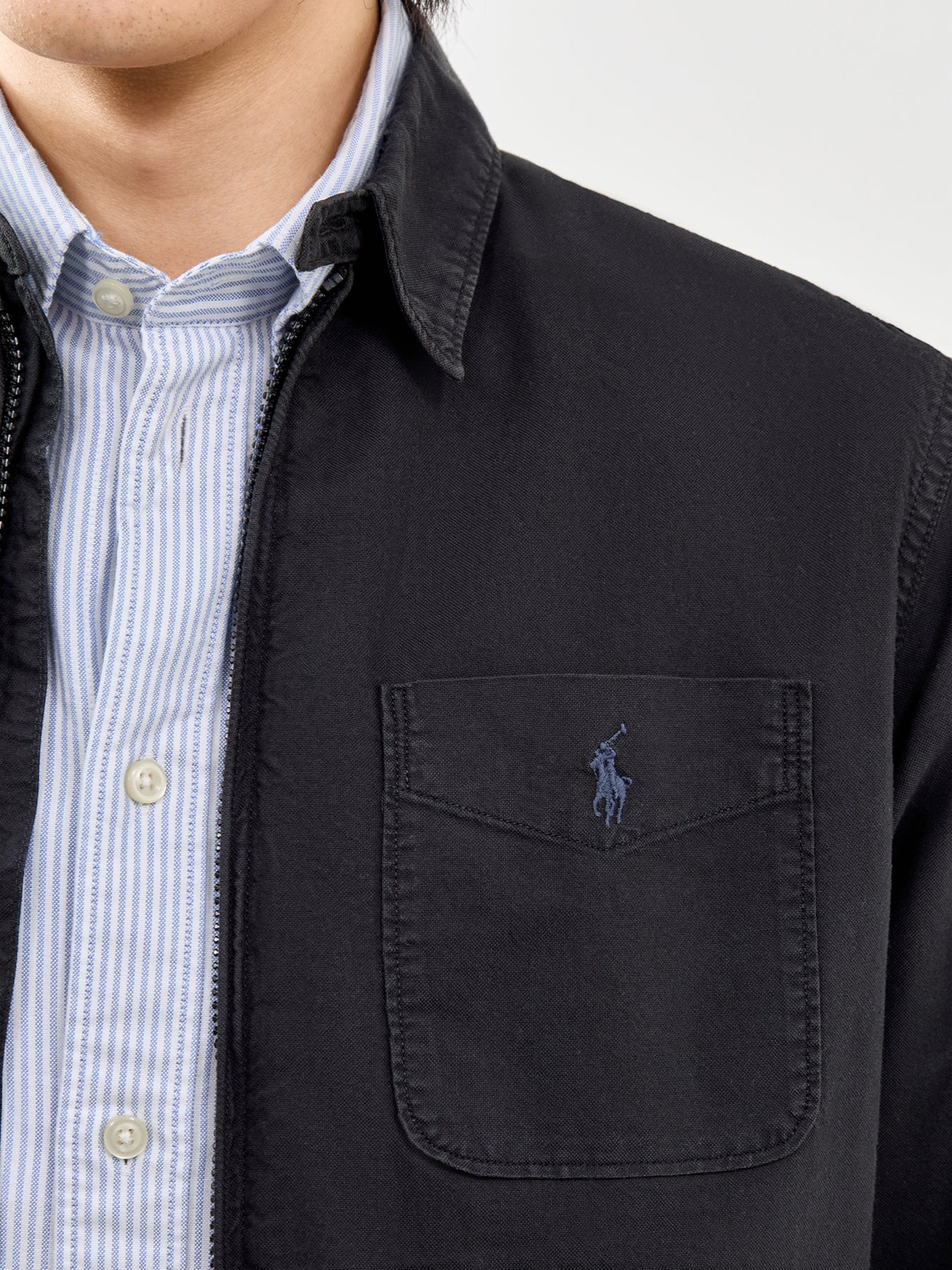 Zip Up Oxford Overshirt Black - Image 3