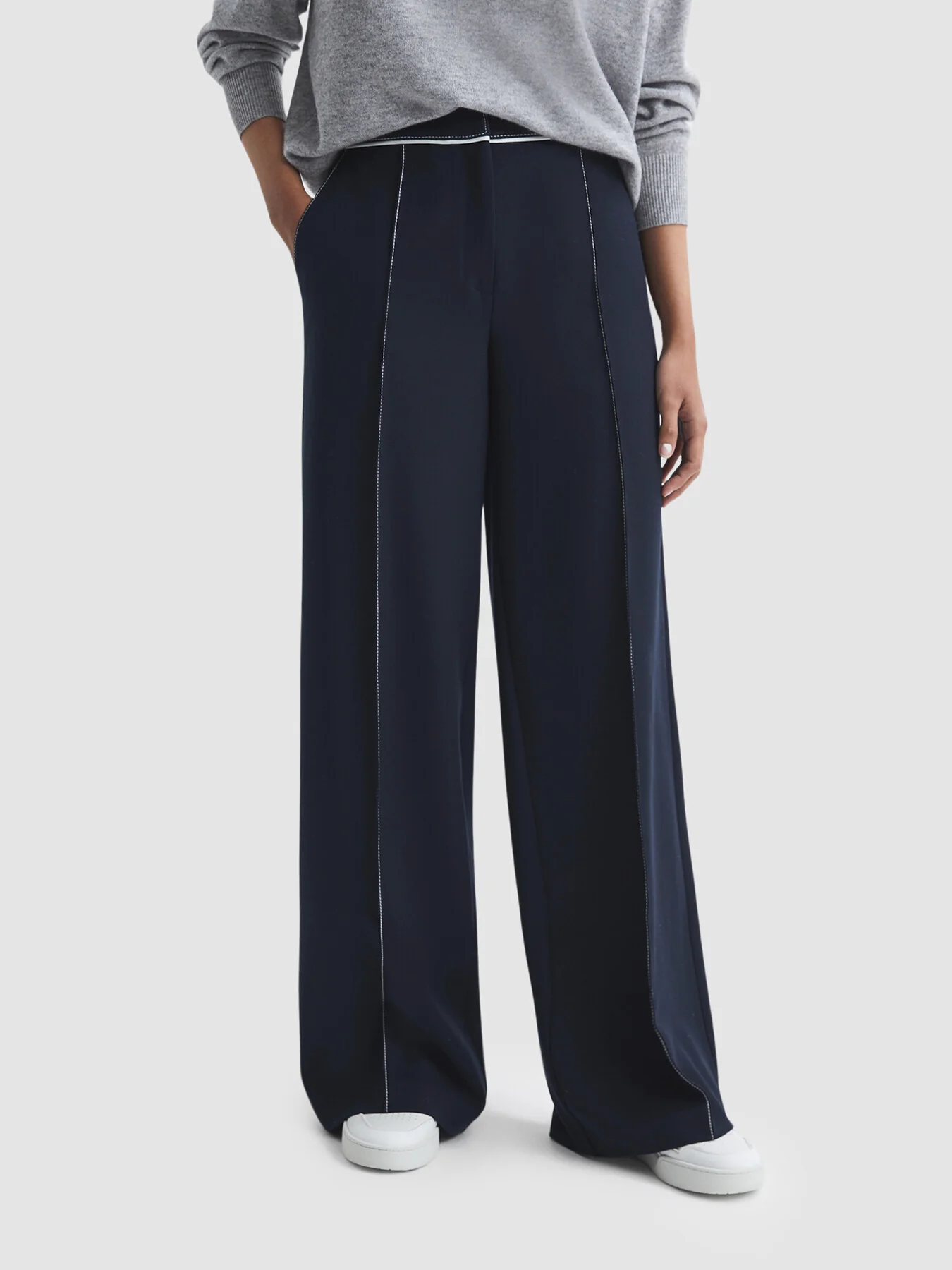 Oriel Contrast Stitch Wide Leg Trousers