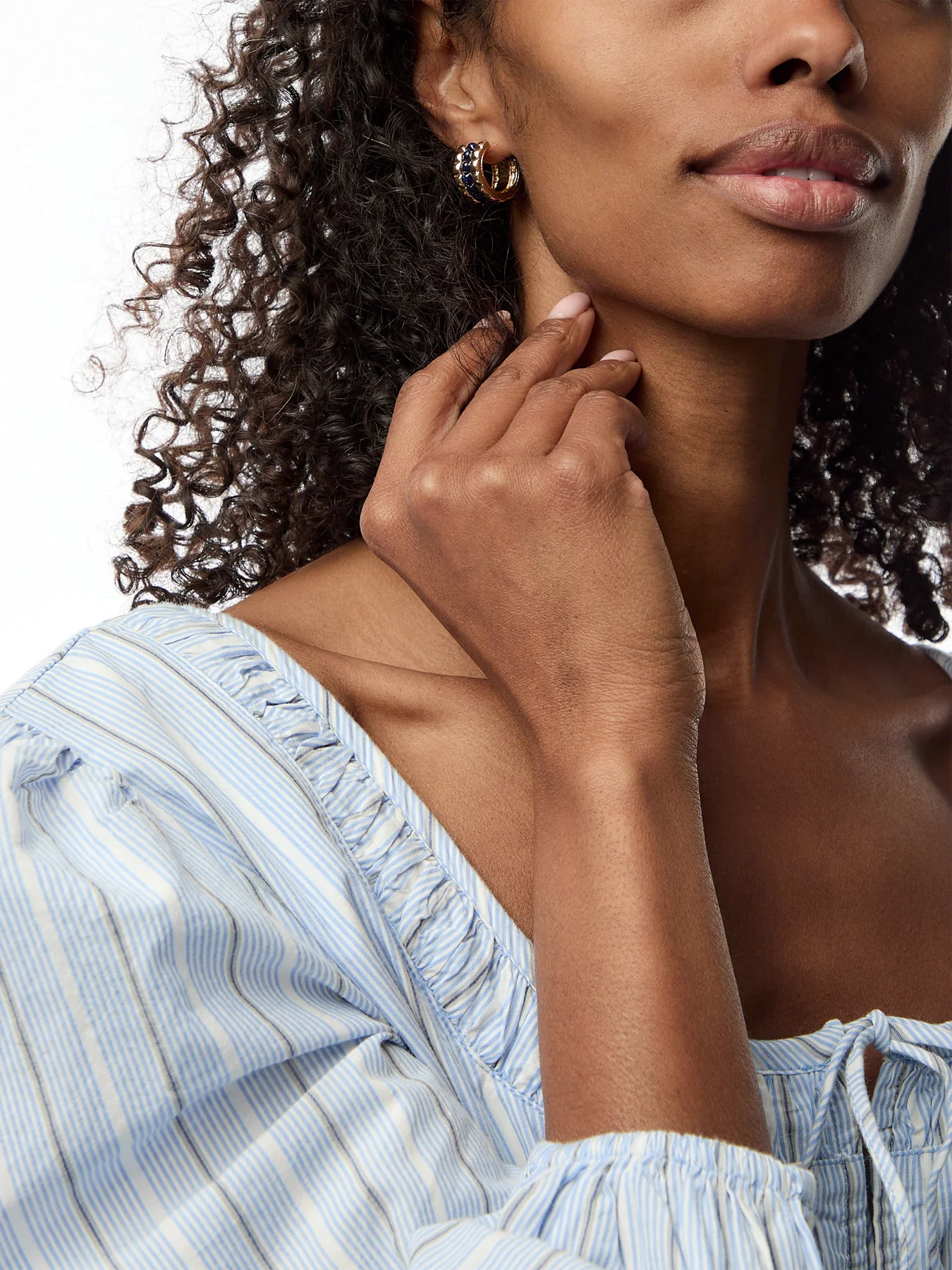 Puffy Stud Hoop Earrings Lapis Gold - Image 2