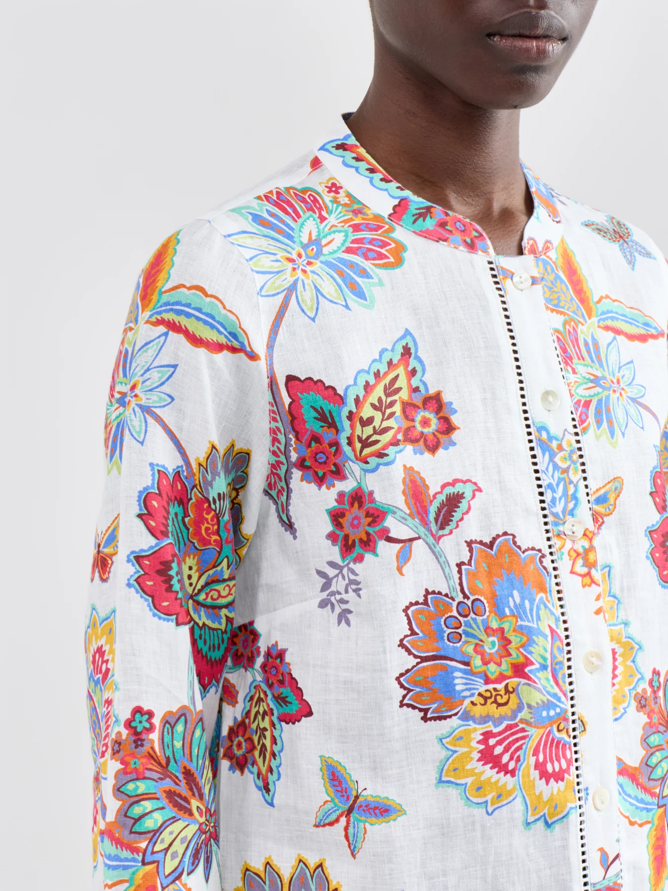 Botanical Floral Long Sleeve Shirt White - Image 3