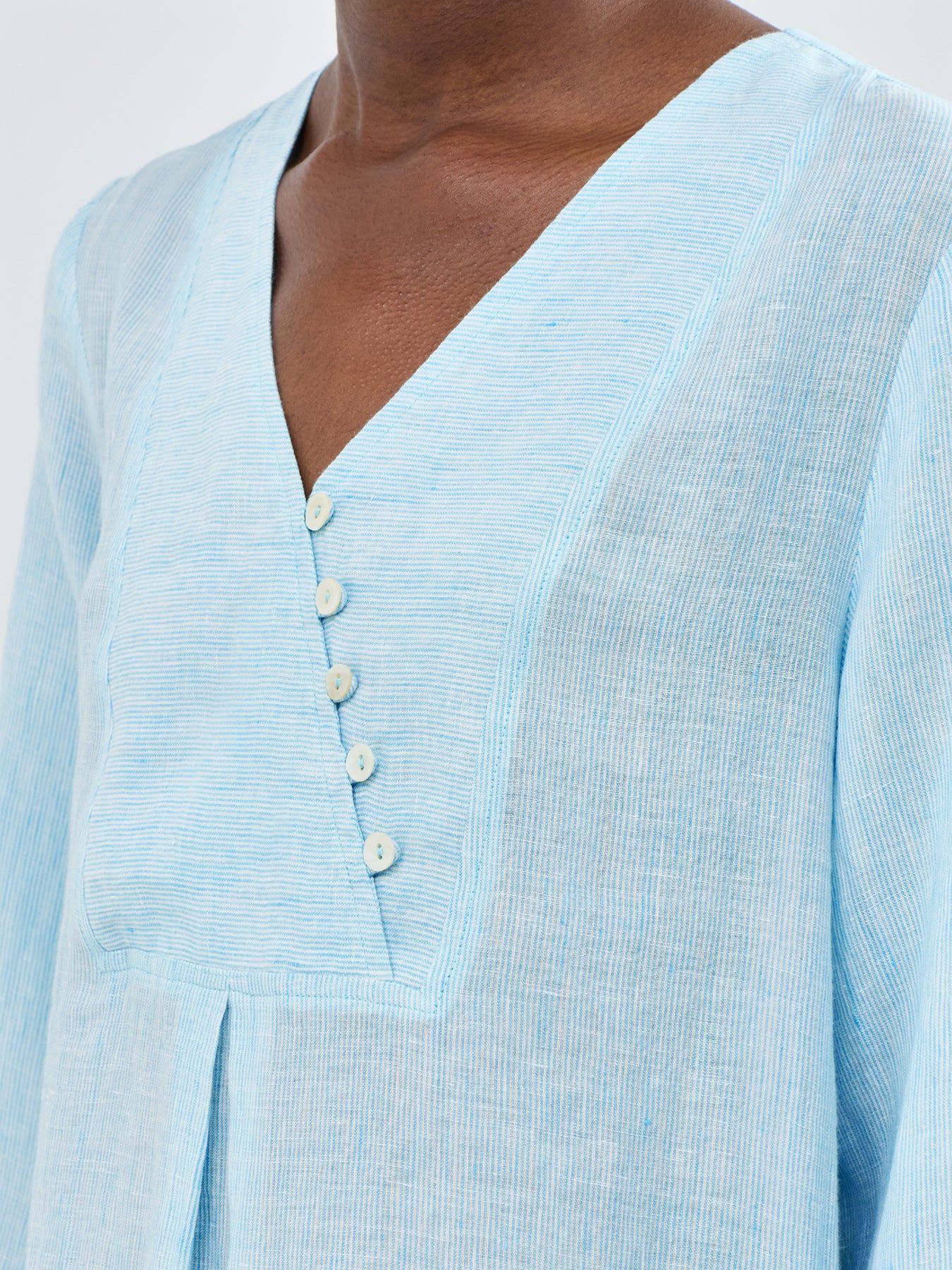 Linen Ticking Stripe LS Midi Dress - Image 3