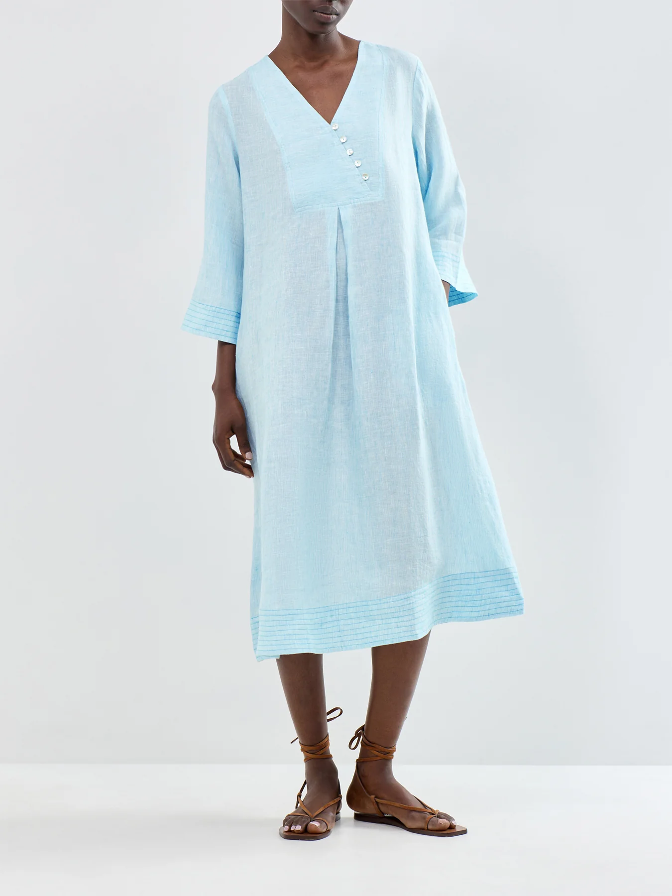 Linen Ticking Stripe LS Midi Dress - Image 4
