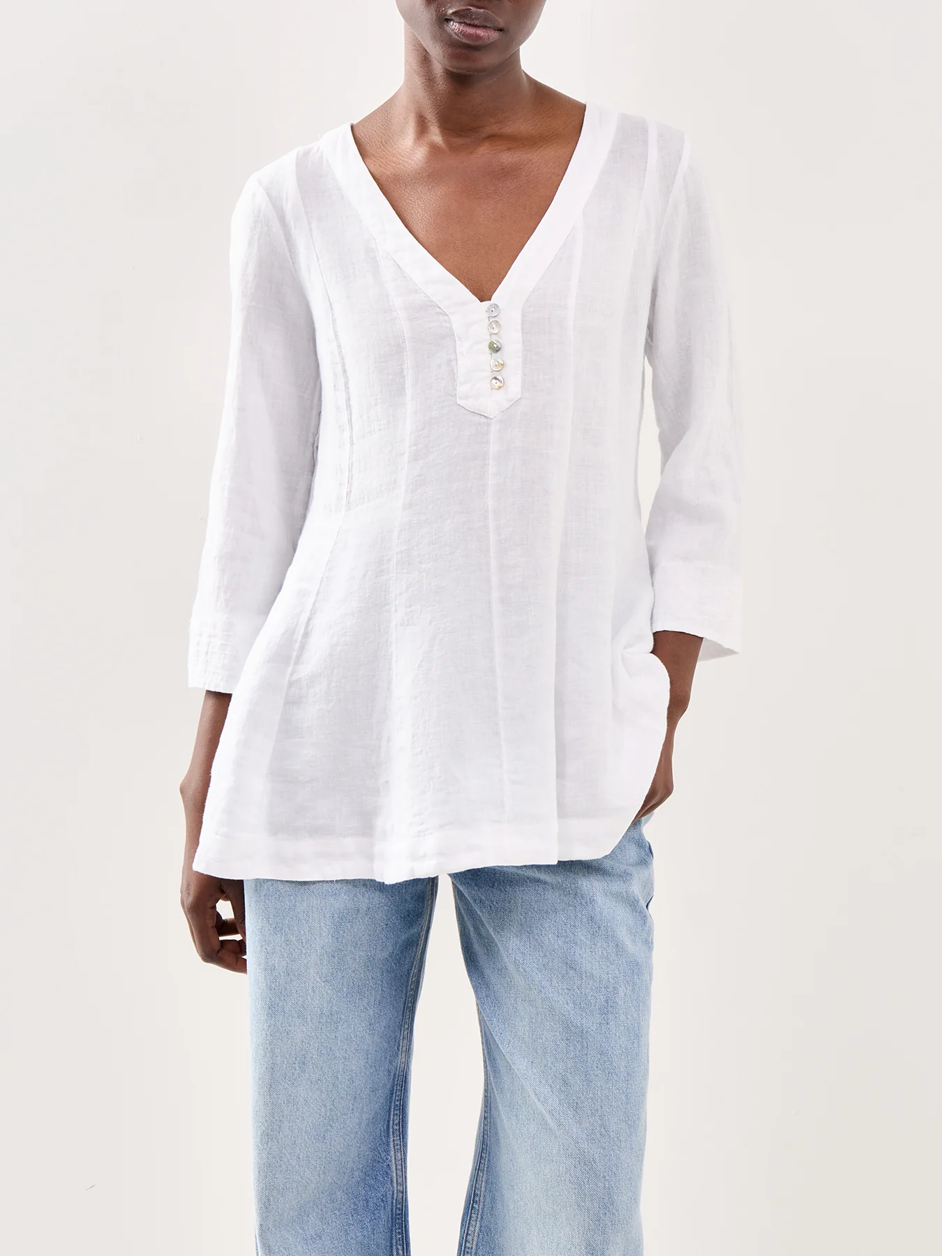 Fine Linen Tunic Shirt White - Image 4