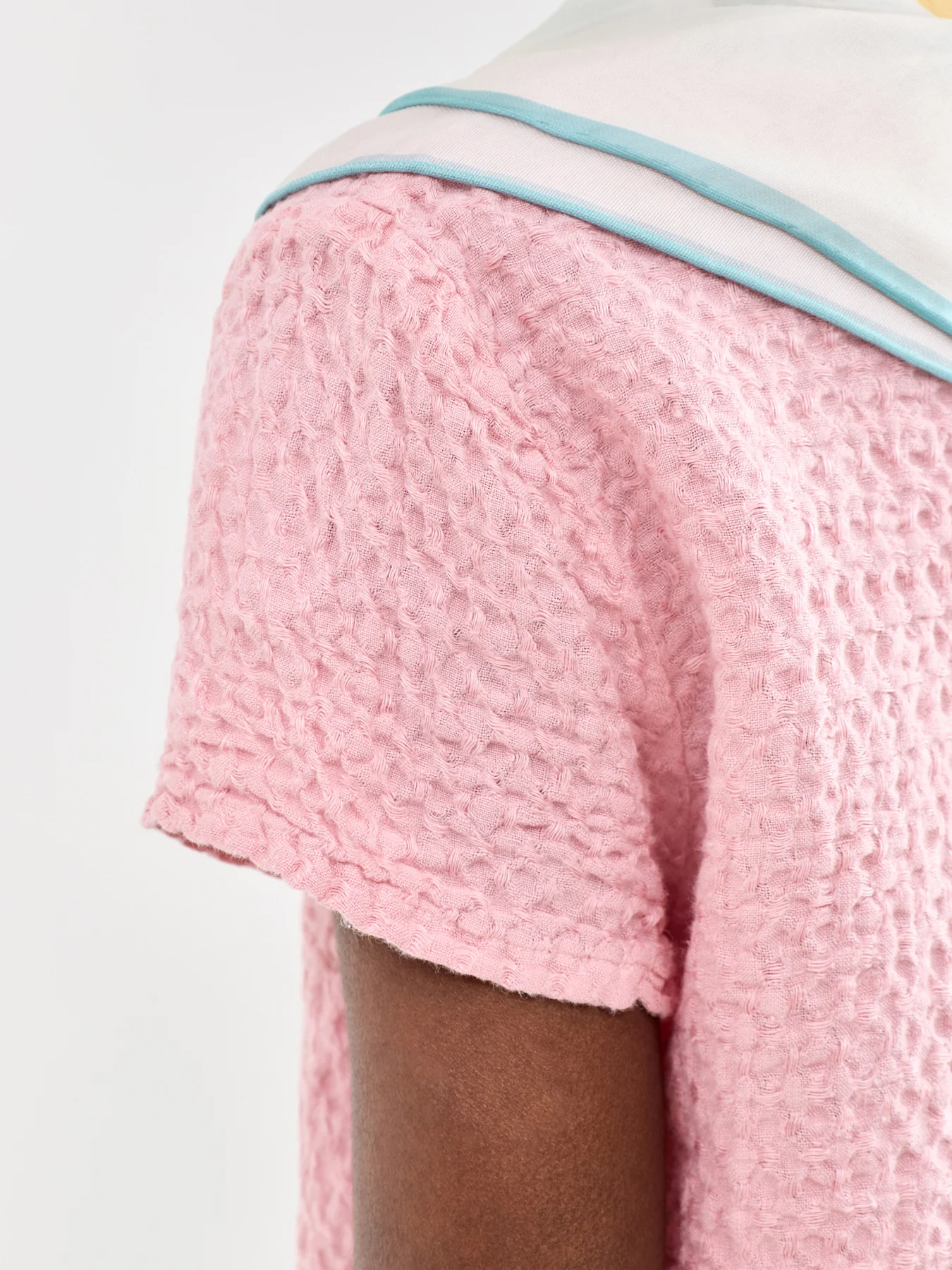 Waffle Linen V-Neck Top Pink - Image 3