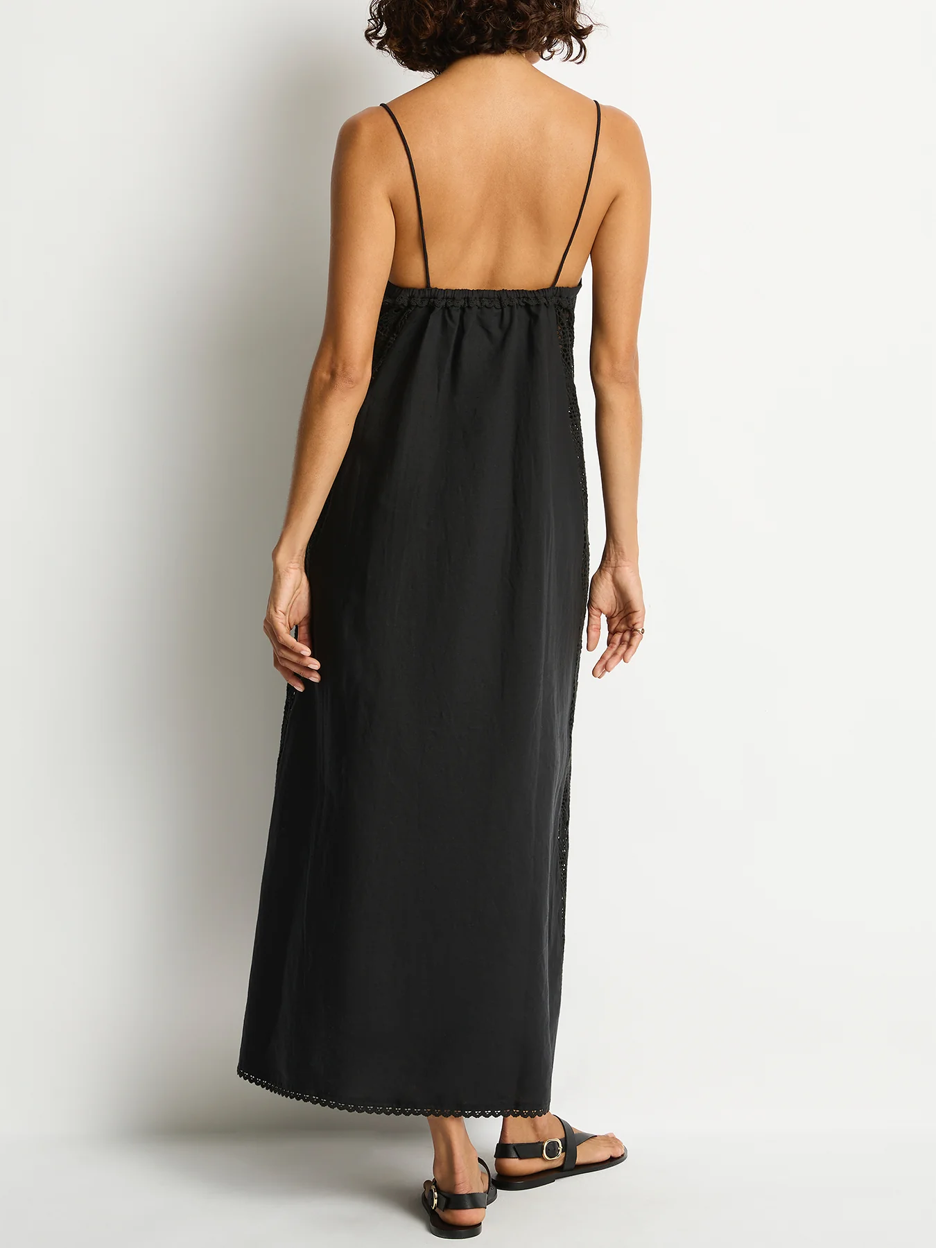 Linen Blend Lace Maxi Dress Black - Image 2