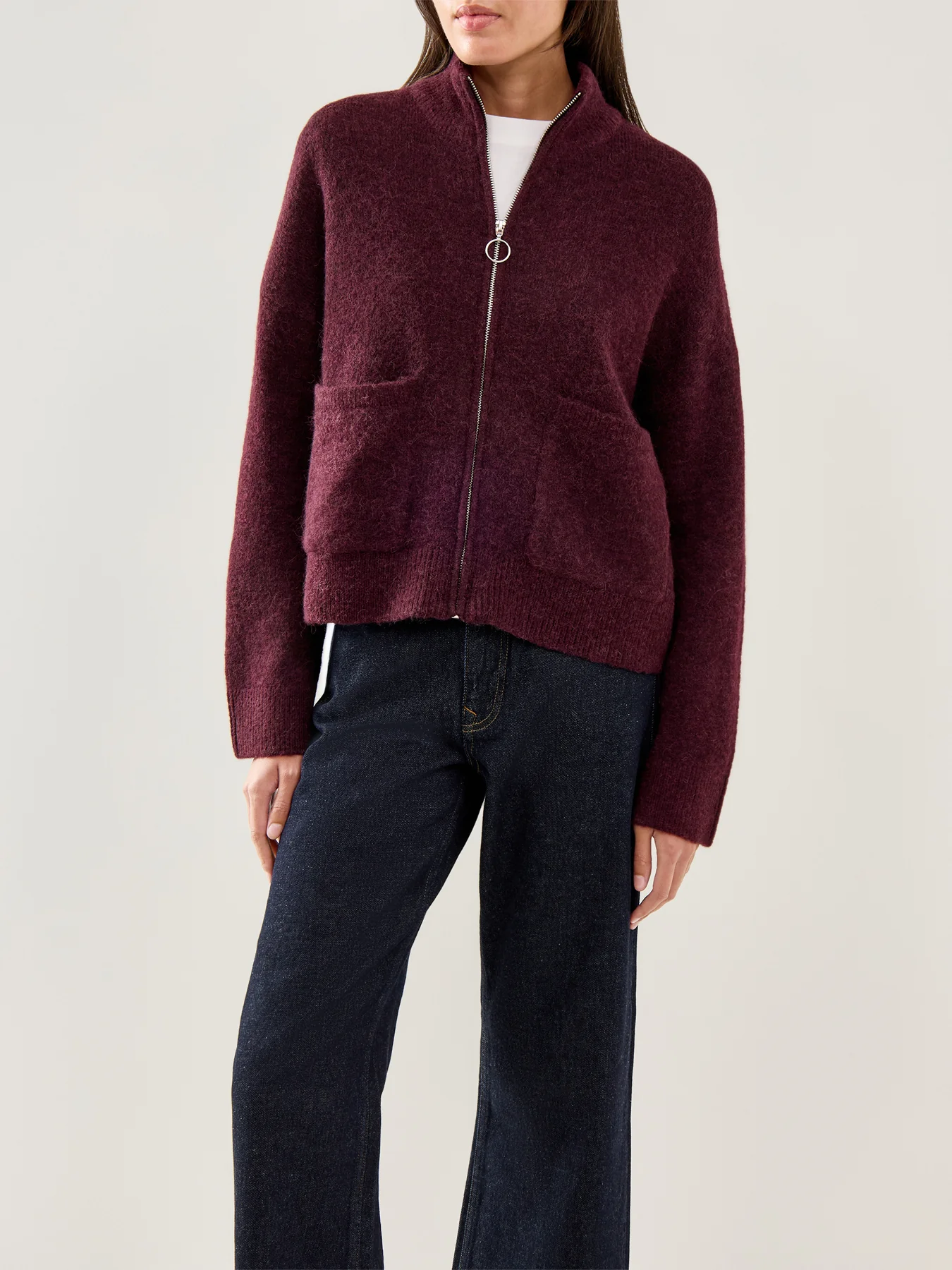 Sia Knit Zipper Cardigan Fig Melange - Image 3