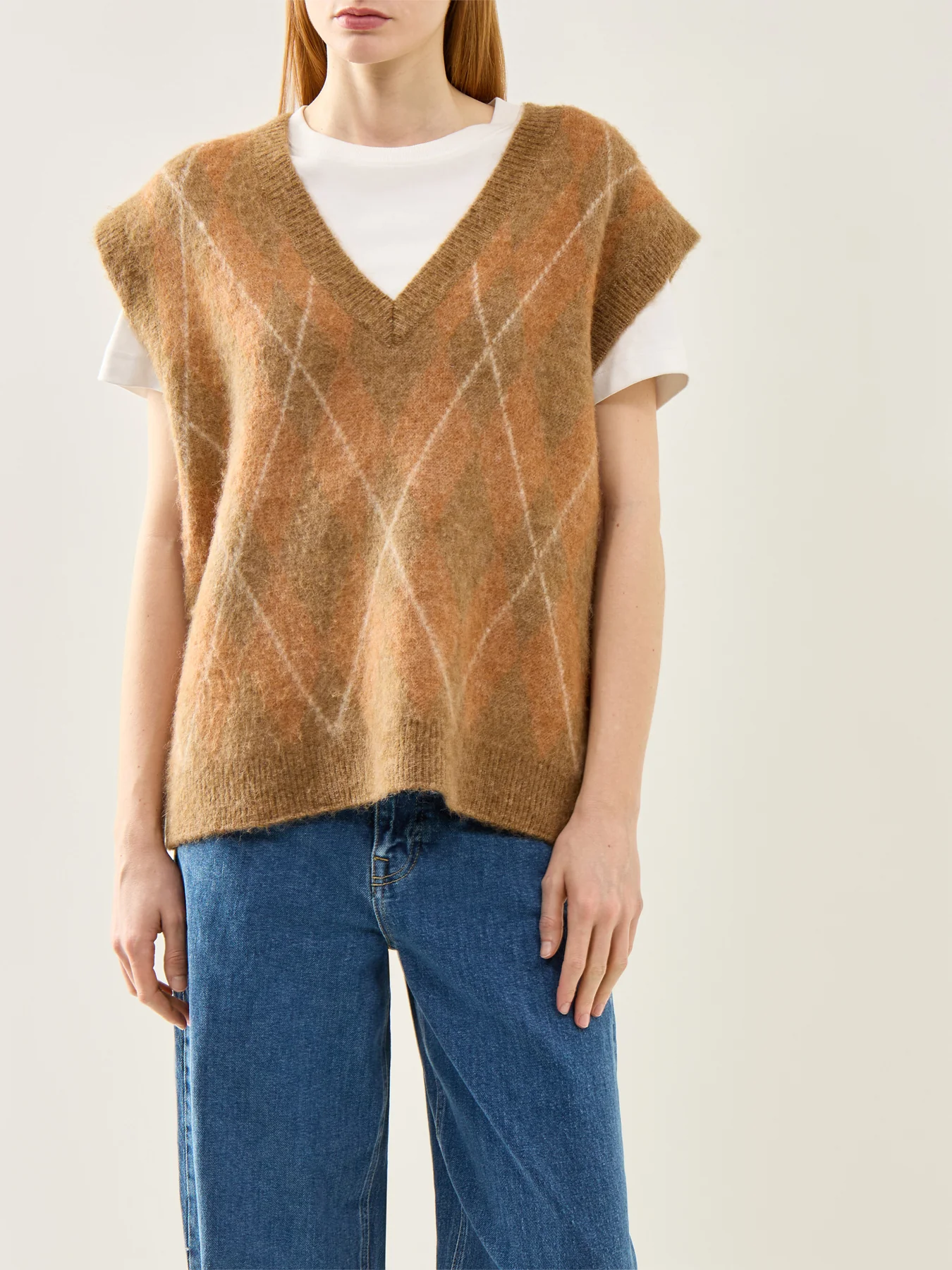 Lulu Brushed Argyle Knit Vest Brown Argyle - Image 4