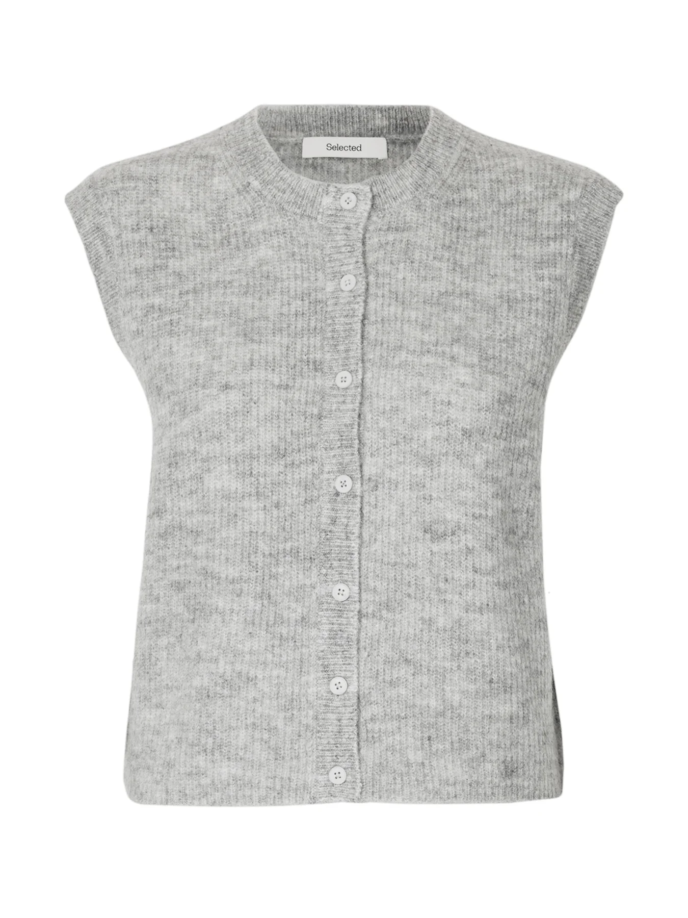 Lulu Sleeveless Button O-Neck Knit Vest Grey