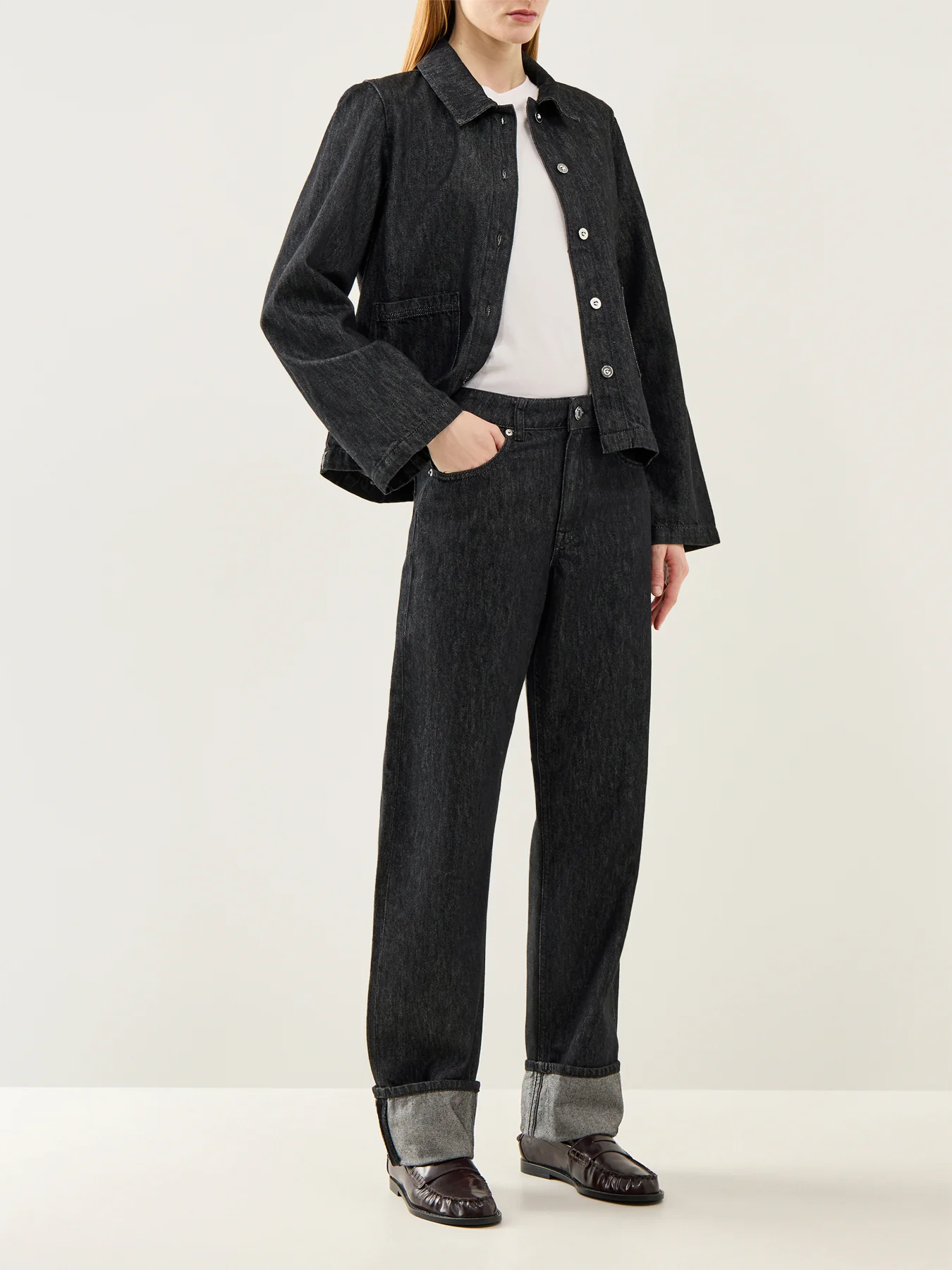 Straight Lyra-Bora Mid-Waist Fold-Up Jeans Black Denim - Image 2