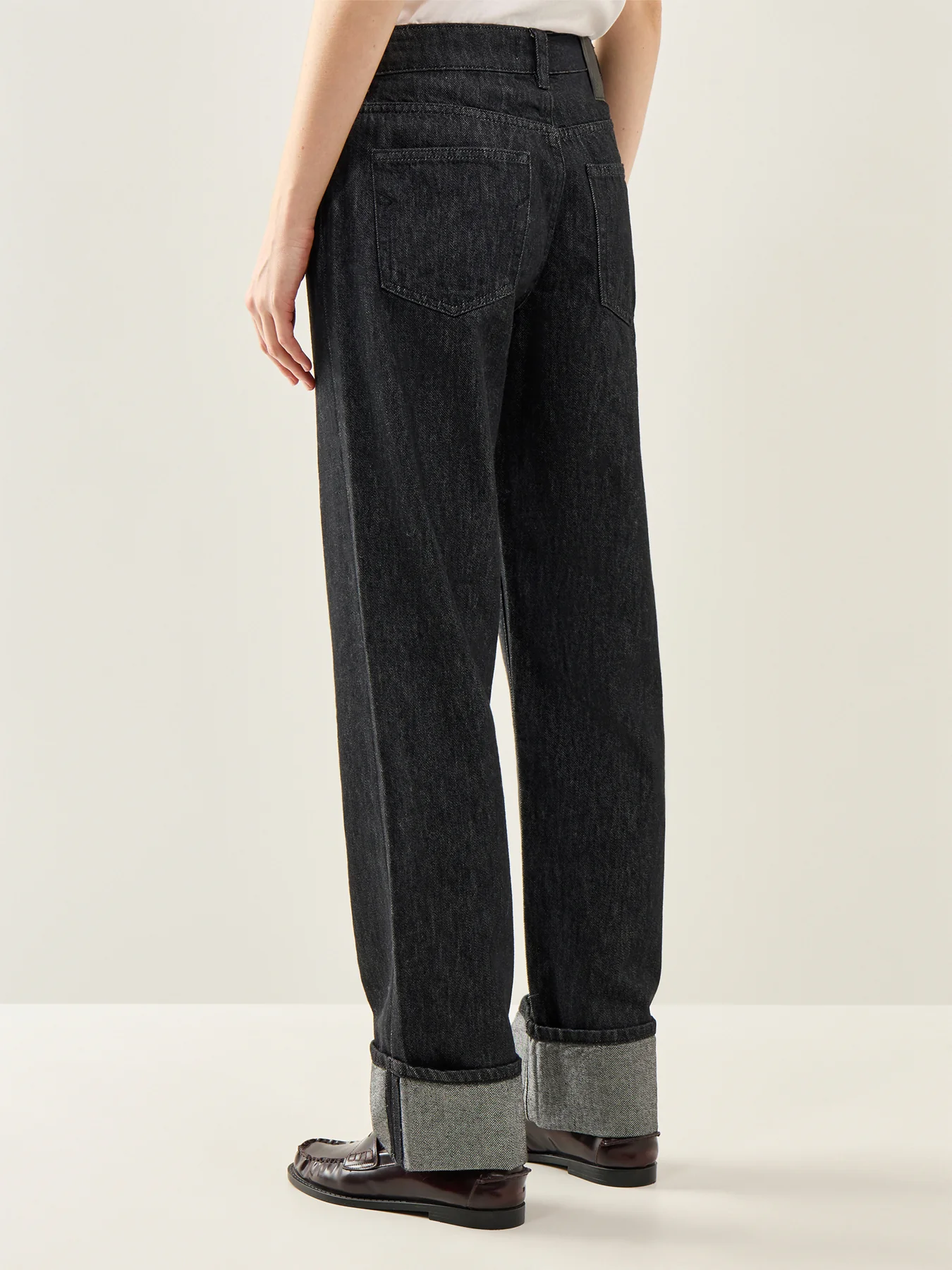 Straight Lyra-Bora Mid-Waist Fold-Up Jeans Black Denim - Image 5