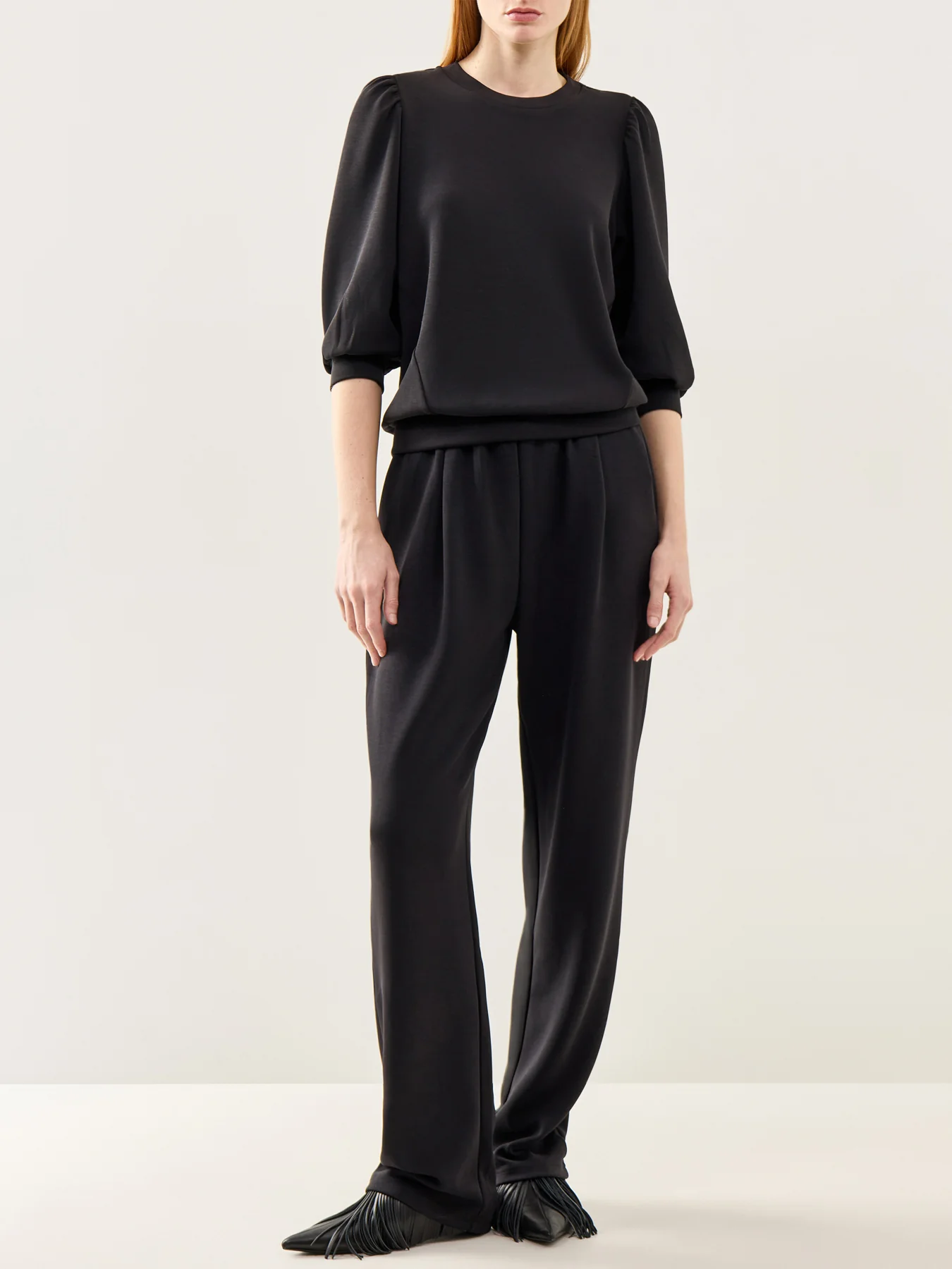 Tenny Three-Quarter Sleeve Sweat Top Black - Image 2