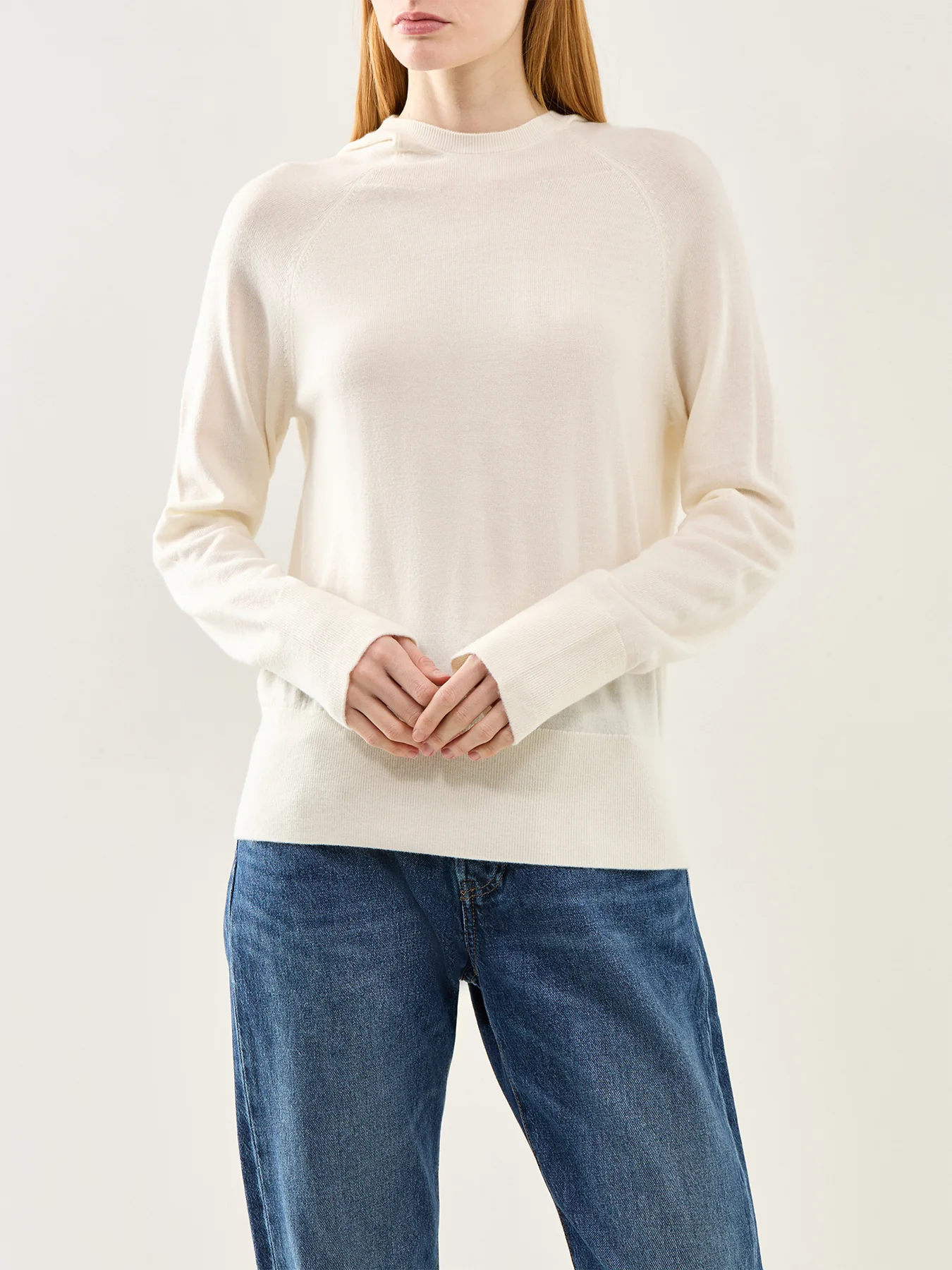 Thea Merino Knit Brushed Hoodie Cream - Image 4