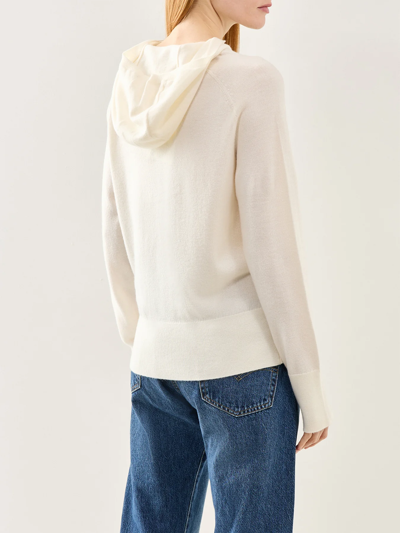Thea Merino Knit Brushed Hoodie Cream - Image 5