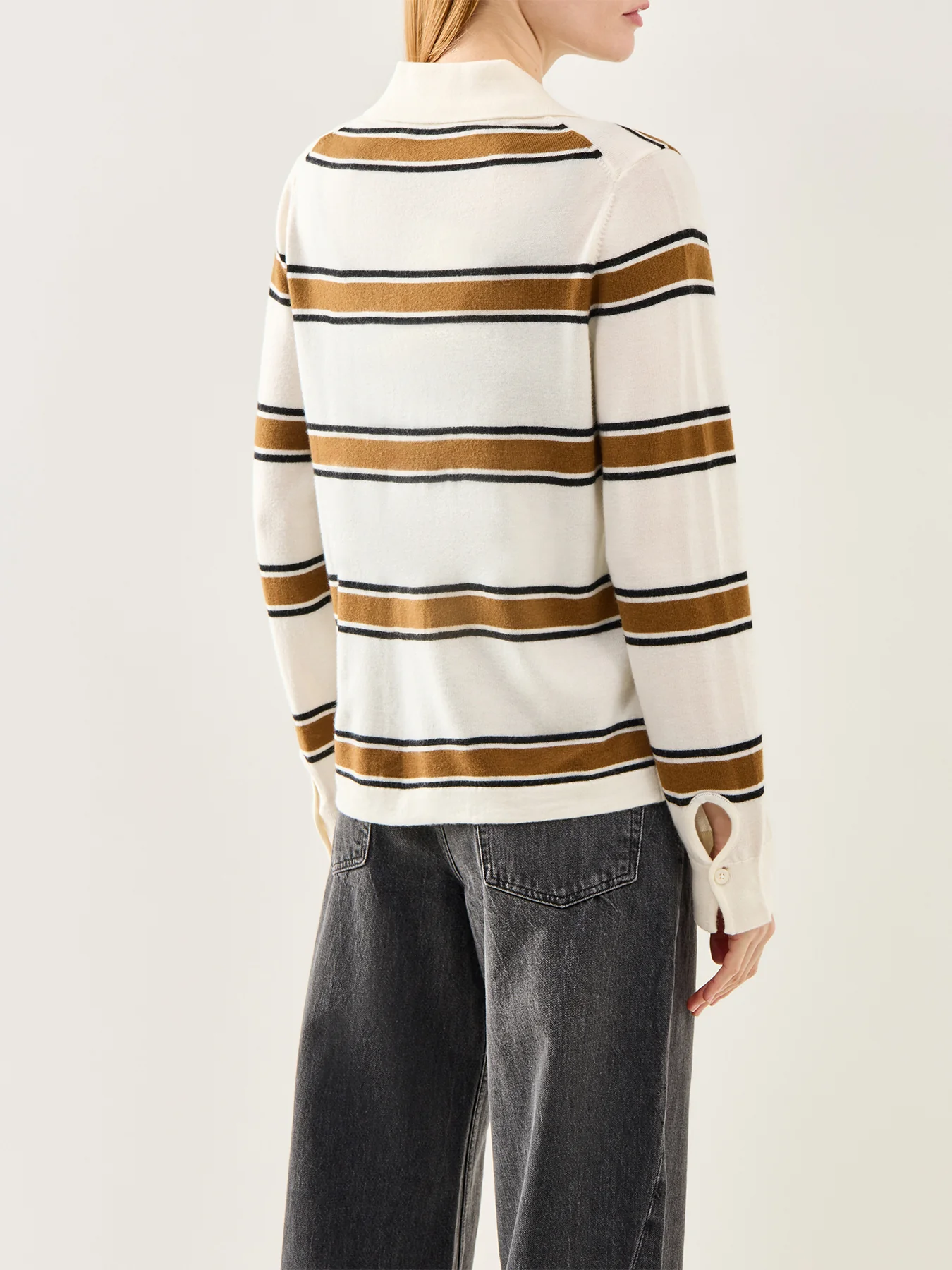 Thea Long Sleeve Knit Button Collar Top Cream - Image 5